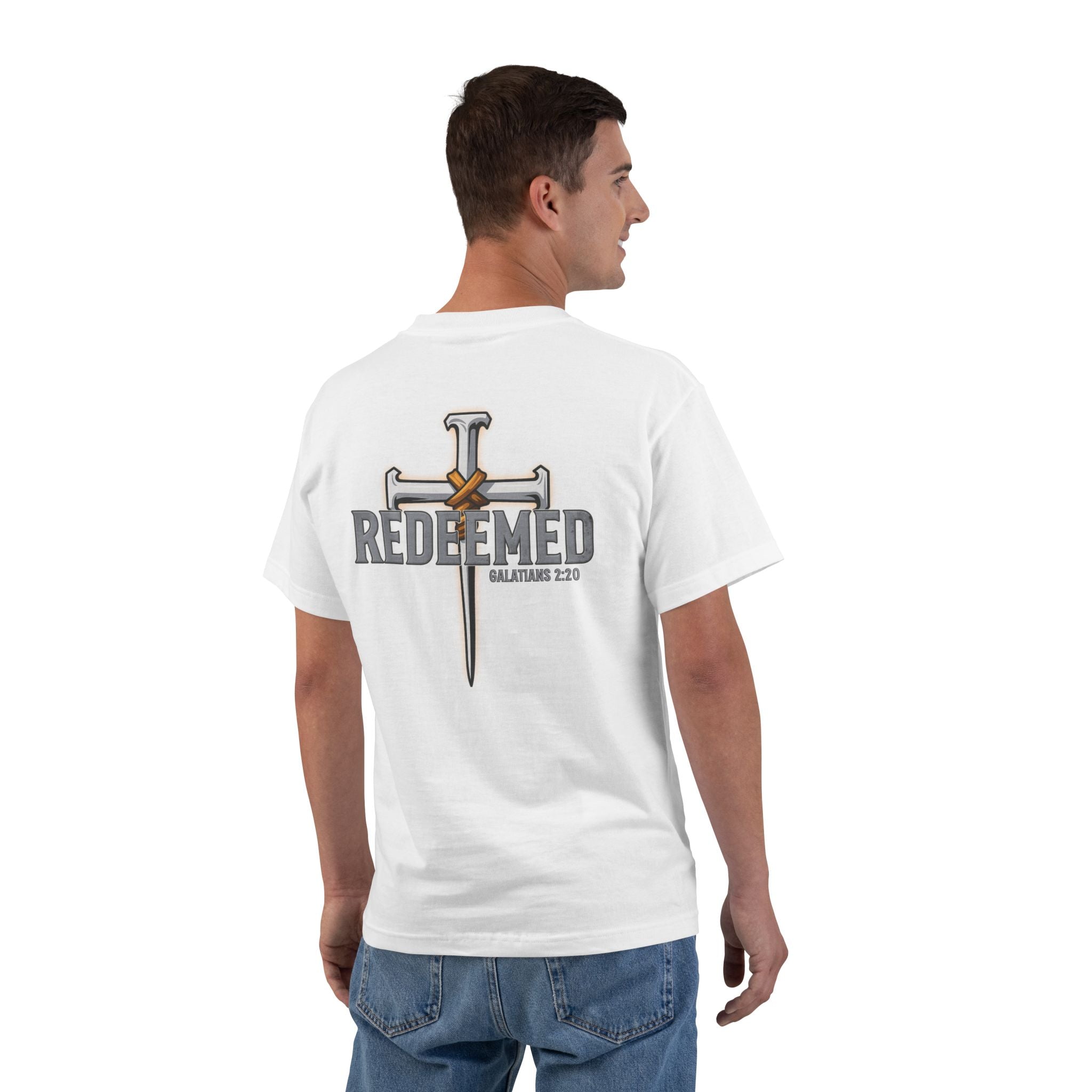 Redeemed Christian T-Shirt | Galatians 2:20 Shirt | Faith-Based Apparel | Cross Design | Religious Gift for Men & Women | Redeemed Faith Tee