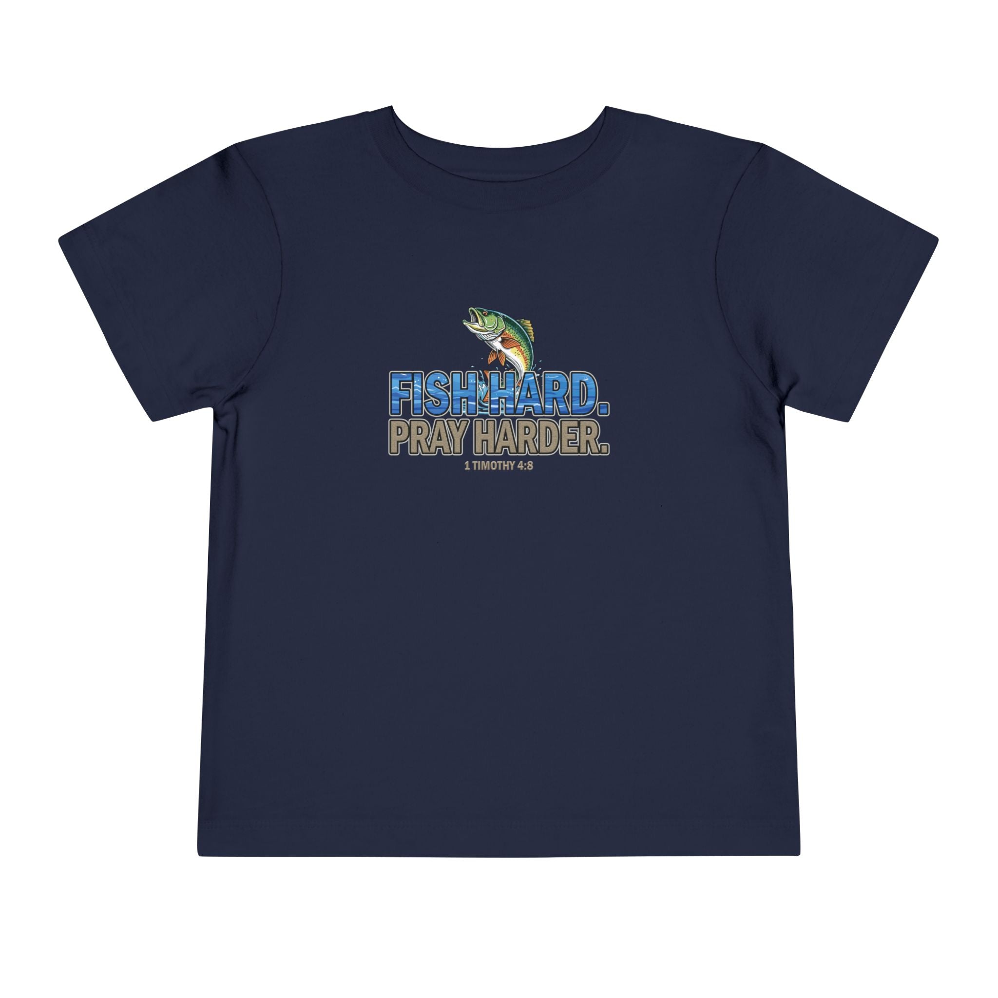 Fish Hard Pray Harder Kids T-Shirt, Christian Fishing Tee, Redeemed Faith Apparel