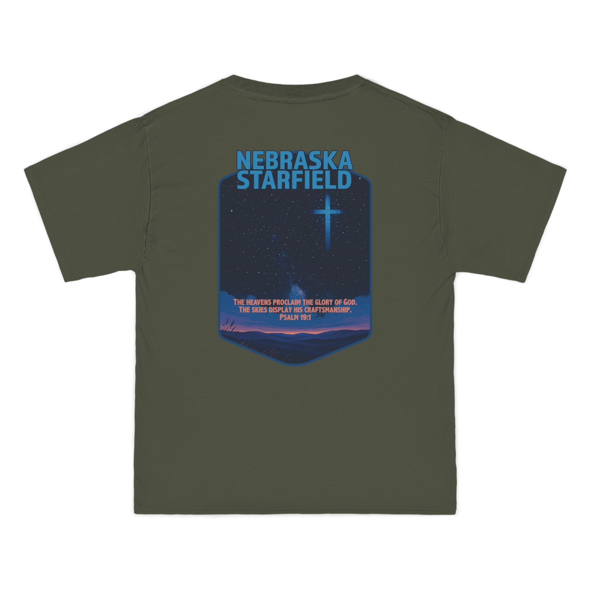 NB-Nebraska Starfield, Christian Shirt, Psalm 19:1, Night Sky, Milky Way T-Shirt, Faith Starlight Apparel, God Bless America Collection
