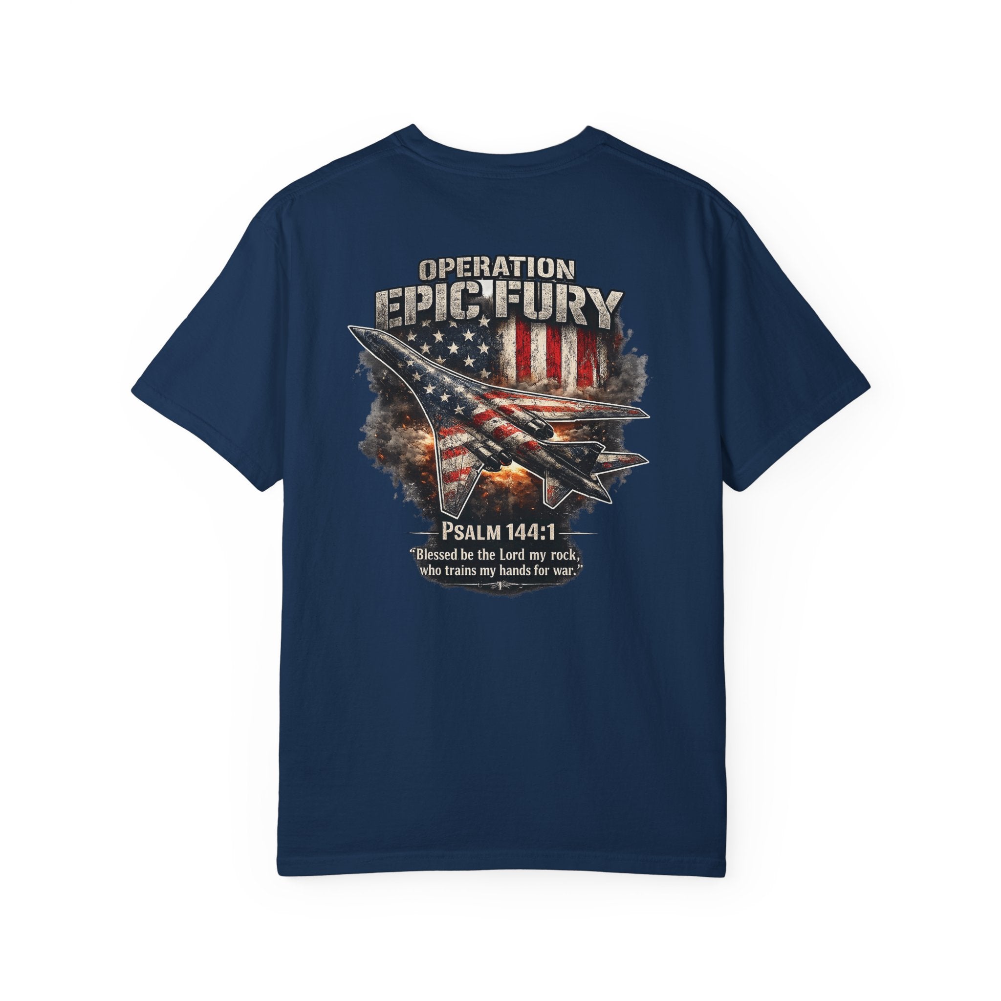 Operation Epic Fury Christian Shirt, Psalm 144:1 Bible Verse Tee, American B1 Bomber Shirt, Faith and Freedom Shirt, Redeemed Faith Apparel