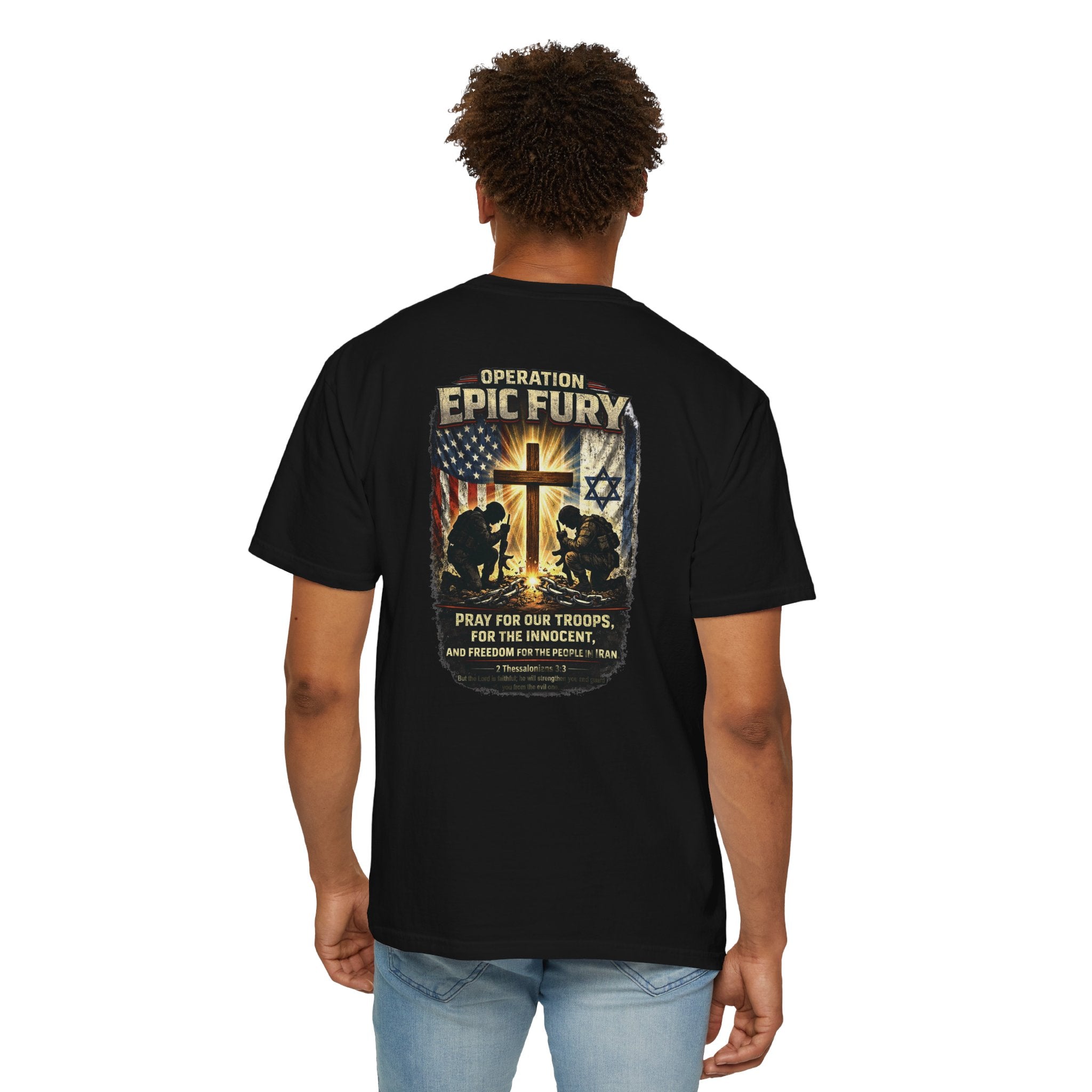 Operation Epic Fury Christian Shirt, Pray For Our Troops Shirt, 2 Thessalonians 3:3 Tee, Faith and Freedom Shirt, Redeemed Faith Apparel