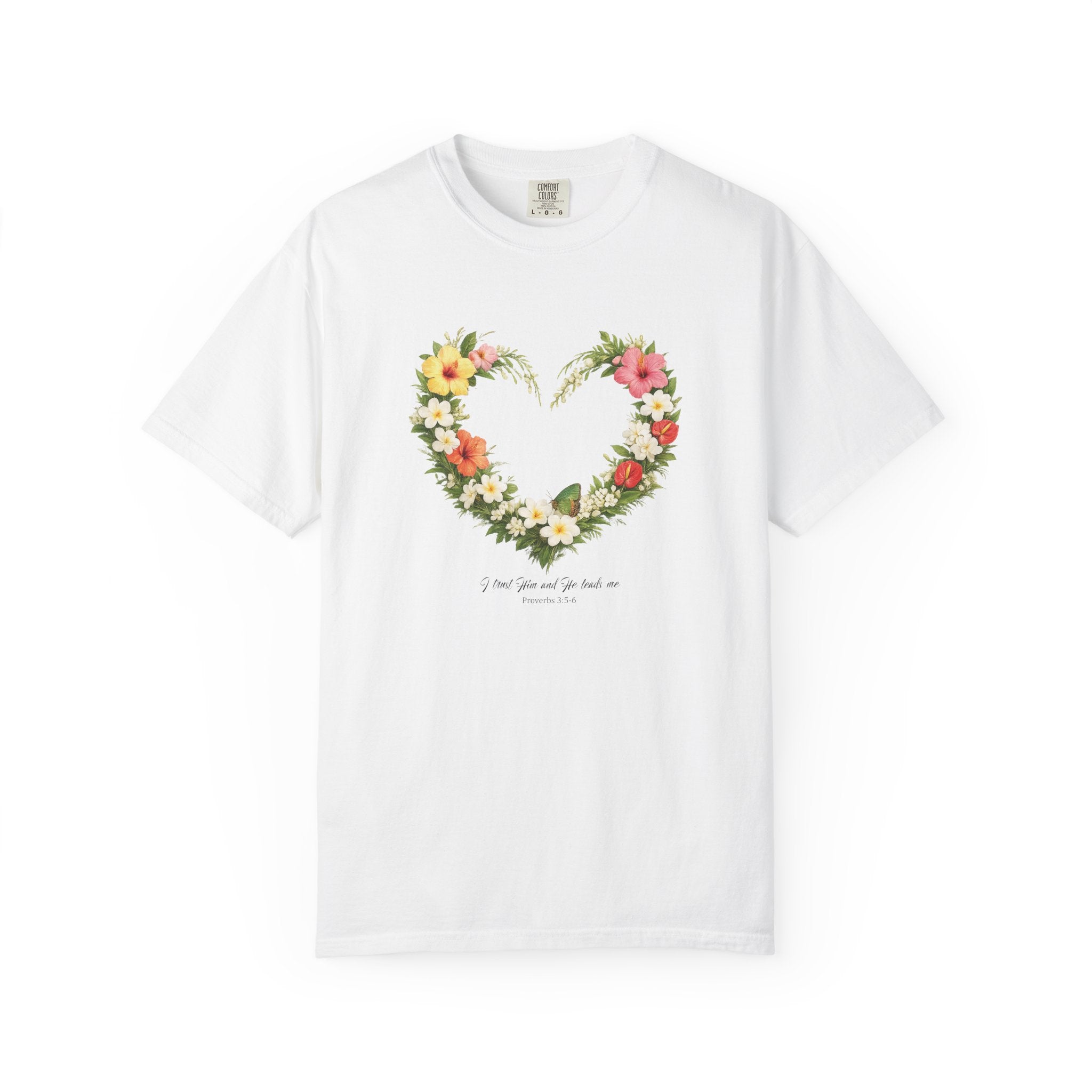 I Trust Him Floral Heart Christian Shirt, 2 Timothy 1:7 T-Shirt, Faith Based Gift for Women, Wildflower Heart Tee, Redeemed Faith Apparel