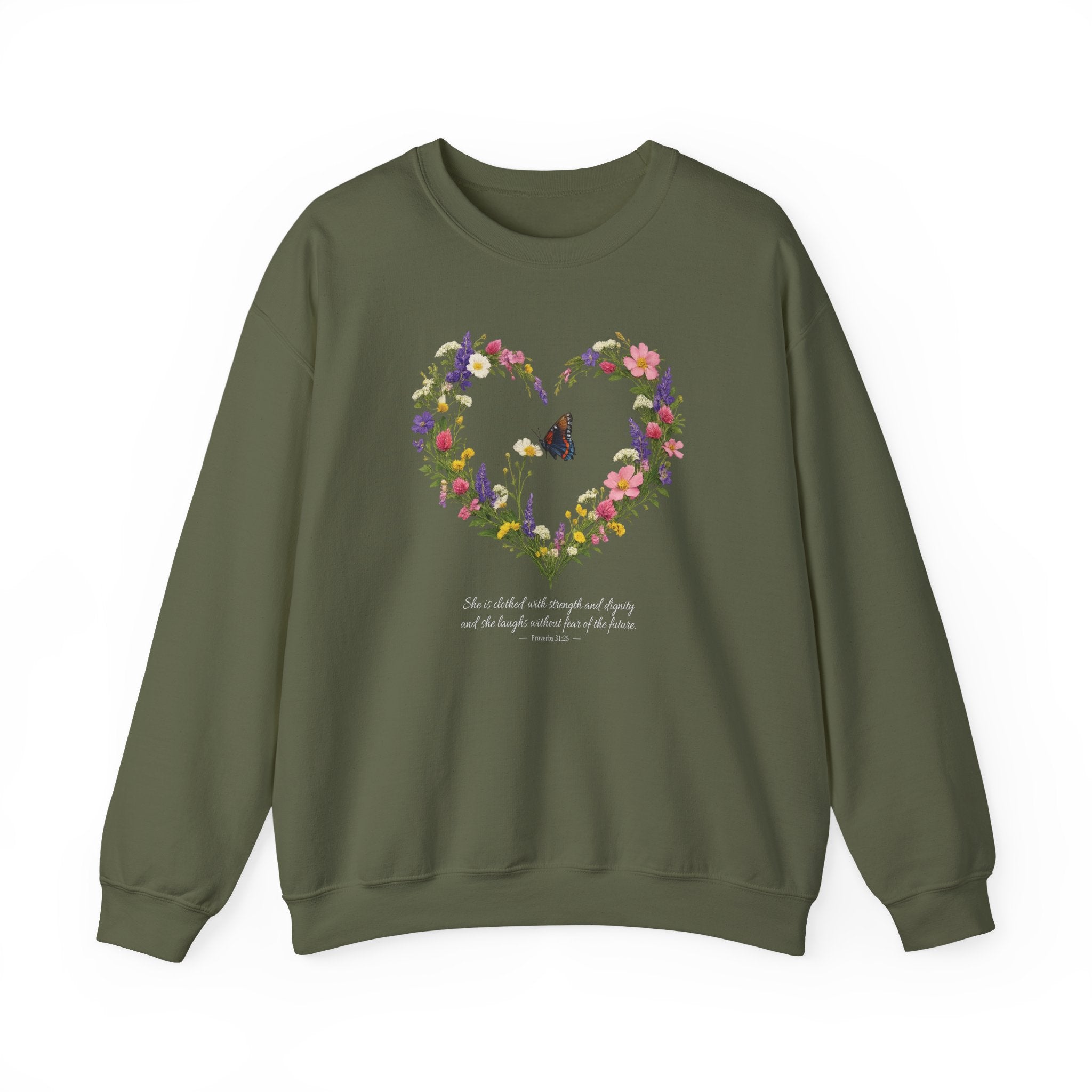 Proverbs 31:25 Sweatshirt, She is Clothed With Strength Christian Floral Sweatshirt, Womens Faith Gift, Redeemed Faith Apparel, Boho Sweater