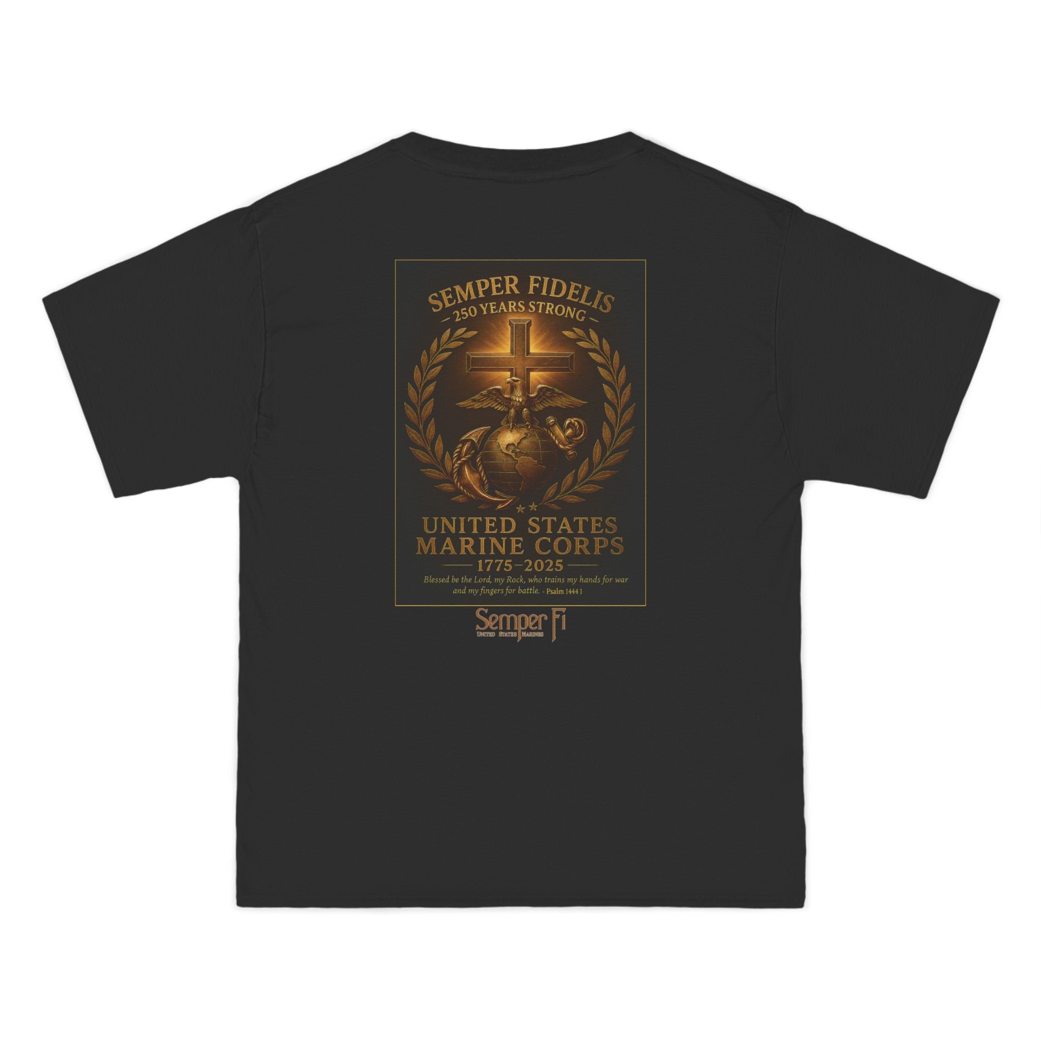 USMC 250th Anniversary, Semper Fidelis 250 Years Strong T-Shirt - USMC 1775-2025, Psalm 144:1, Christian Apparel Men, United States Marines