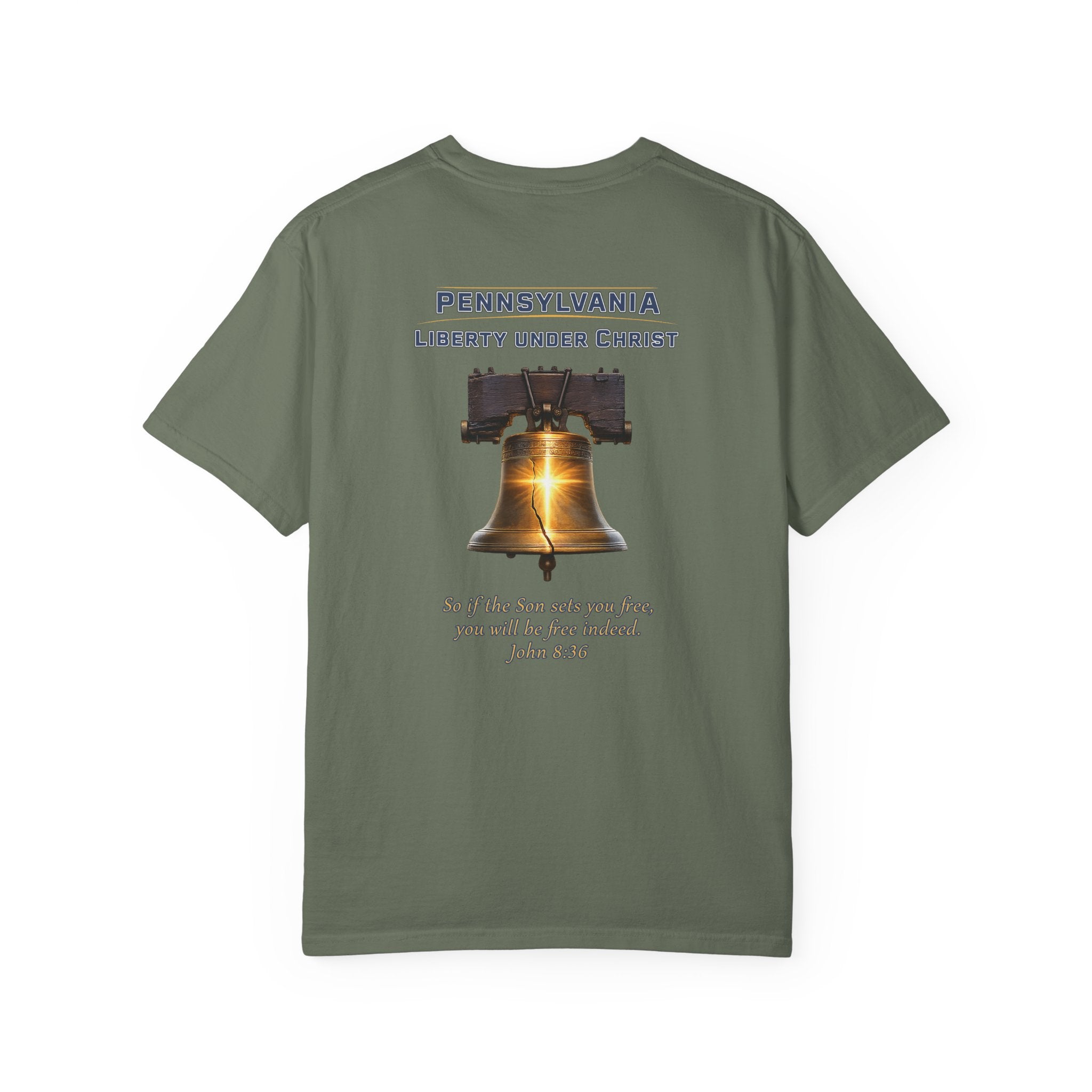PA-Pennsylvania Liberty Under Christ Christian T Shirt, Liberty Bell Tee, John 8:36 Shirt, PA Freedom Faith, God Bless America Collection