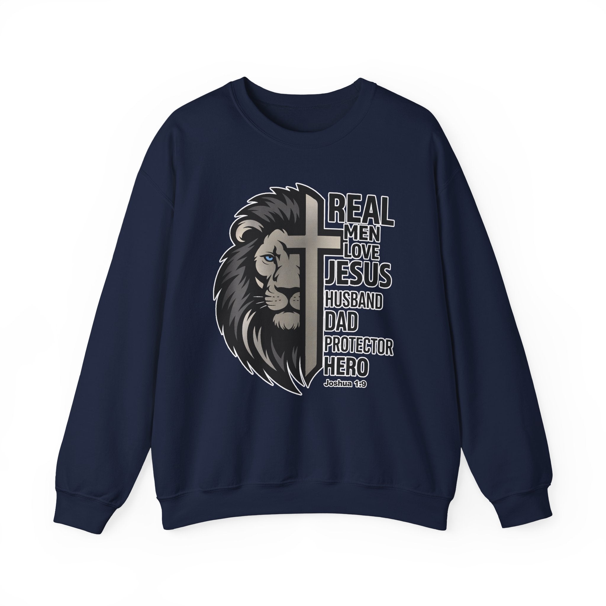 Real Men Love Jesus Lion Christian Crewneck Sweatshirt, Husband Dad Protector Hero Faith Pullover, Christian Sweater, Redeemed Faith Apparel