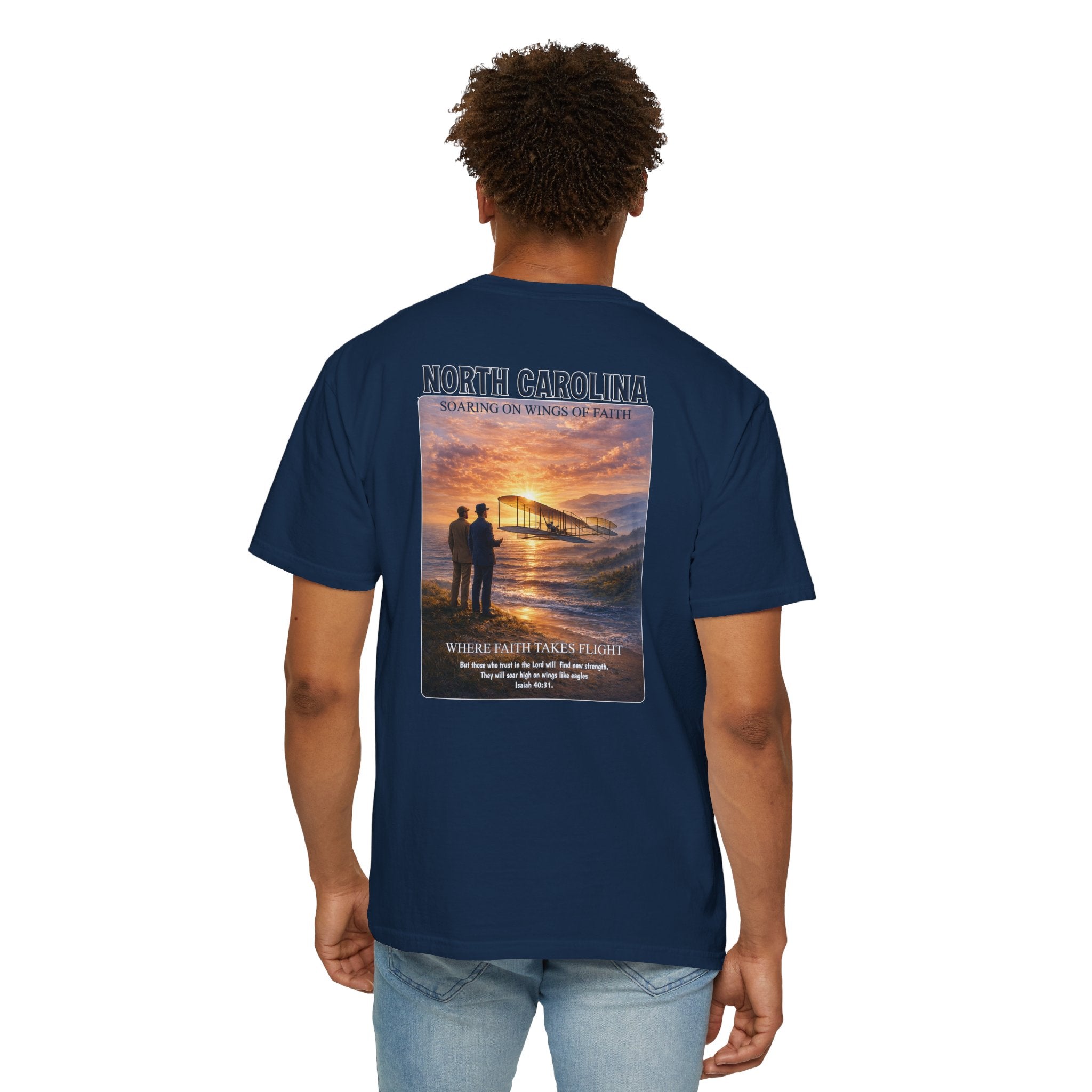 NC-North Carolina Soaring on Wings of Faith Christian T Shirt, Isaiah 40:31 Tee, NC Aviation Faith Shirt, God Bless America Collection