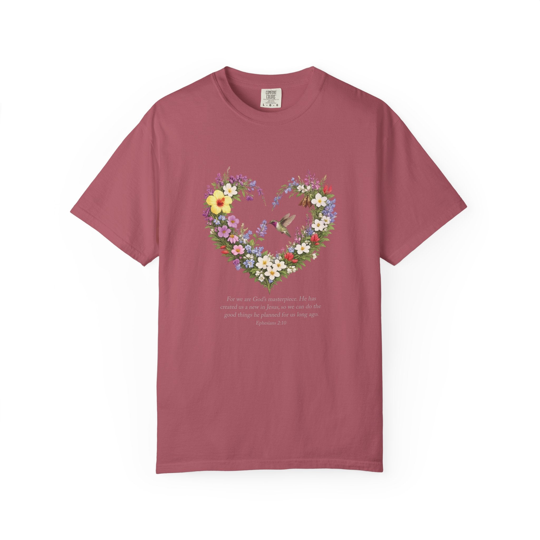 Gods Masterpiece Floral Heart T-shirt, Ephesians 2:10 Christian Shirt, Christian Women Gift, Wildflower Heart, Redeemed Faith Apparel