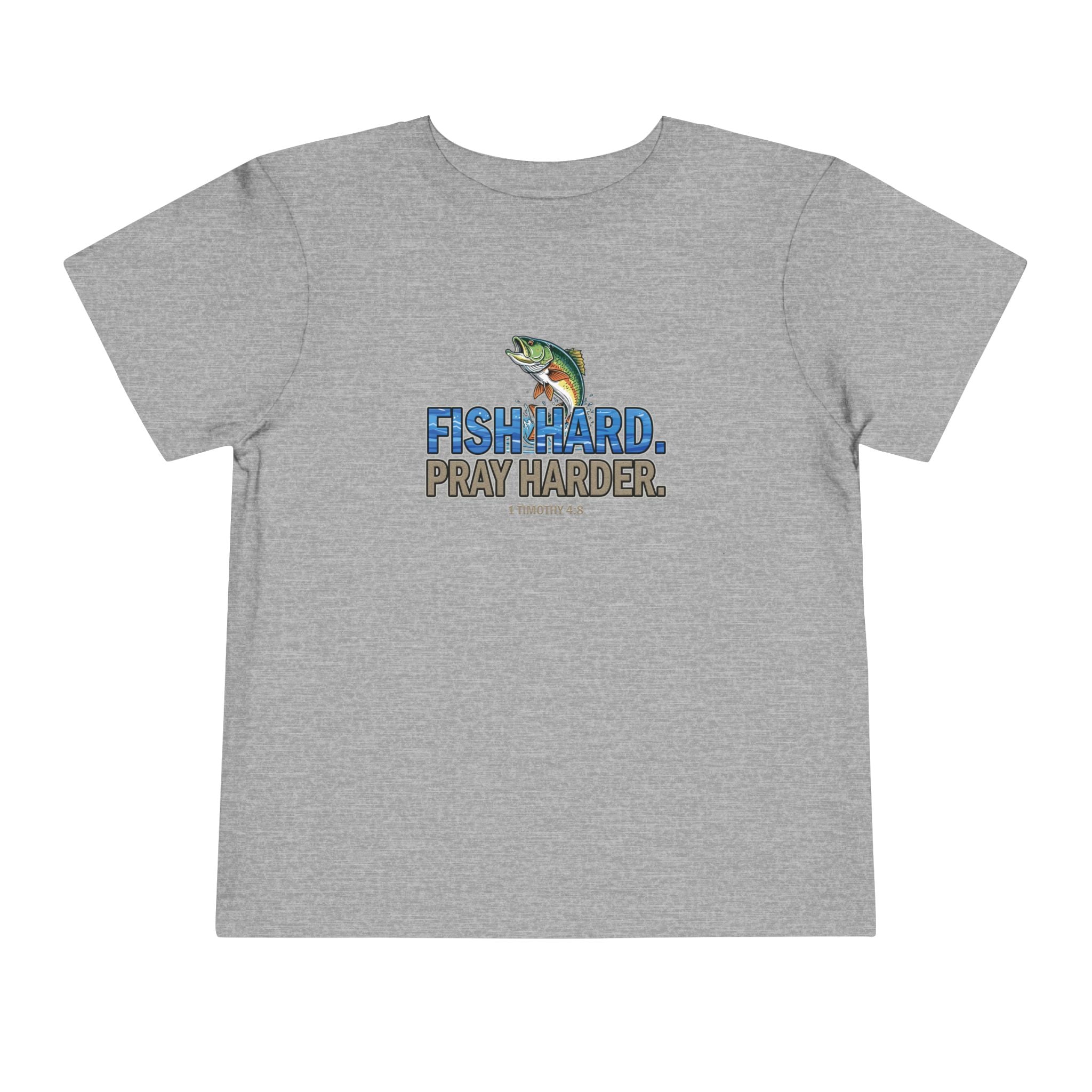 Fish Hard Pray Harder Kids T-Shirt, Christian Fishing Tee, Redeemed Faith Apparel
