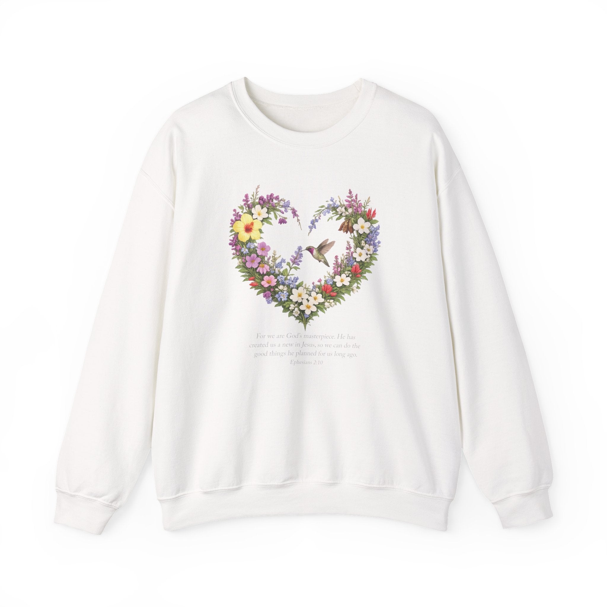 God’s Masterpiece Sweatshirt, Ephesians 2:10 Christian Floral Sweatshirt, Hummingbird Faith Womens Gift, Redeemed Faith Apparel