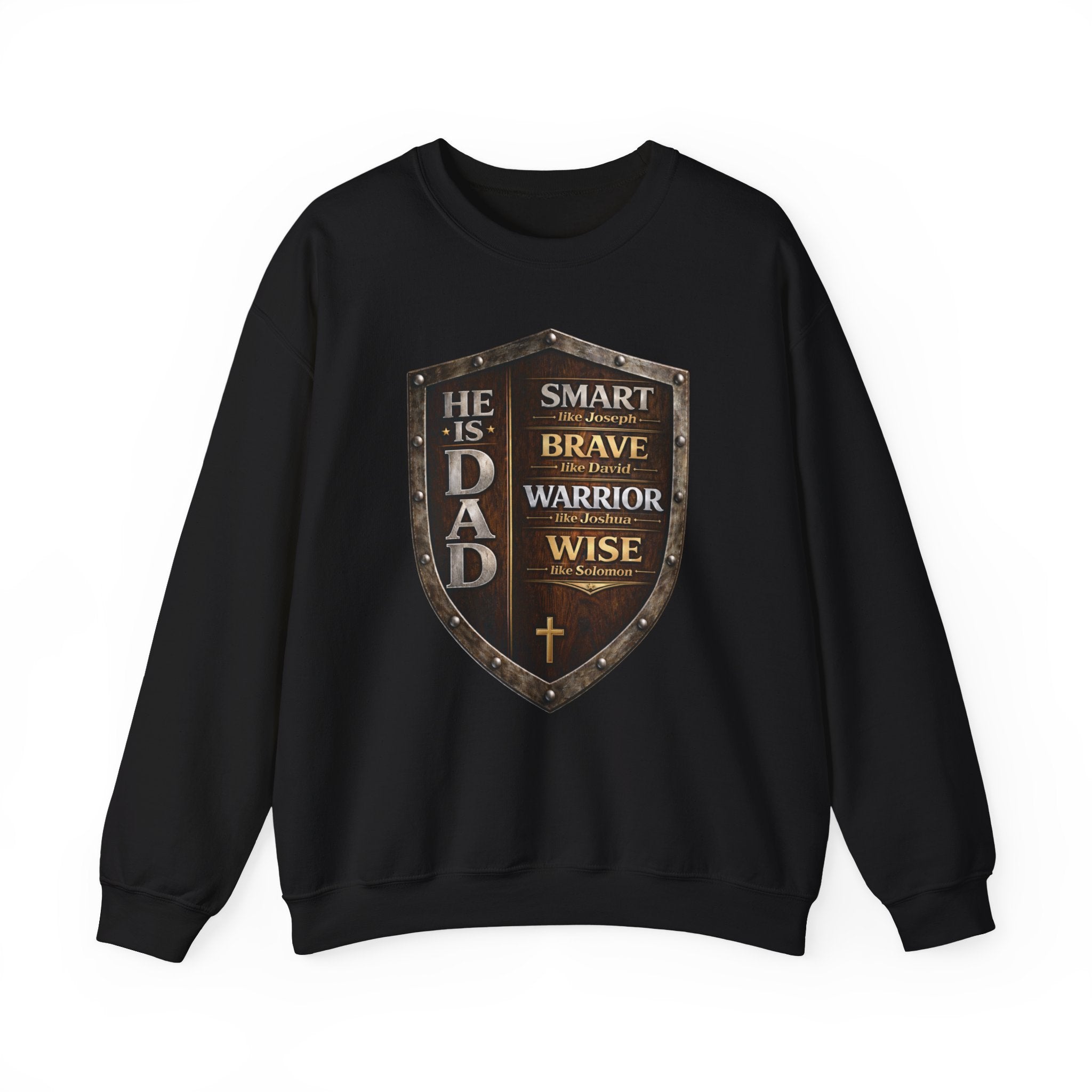 Christian Dad Shield Swestshirt, Smart Brave Warrior Wise Father, Man of God Dad Crewneck, Christian Father Gift, Redeemed Faith Apparel