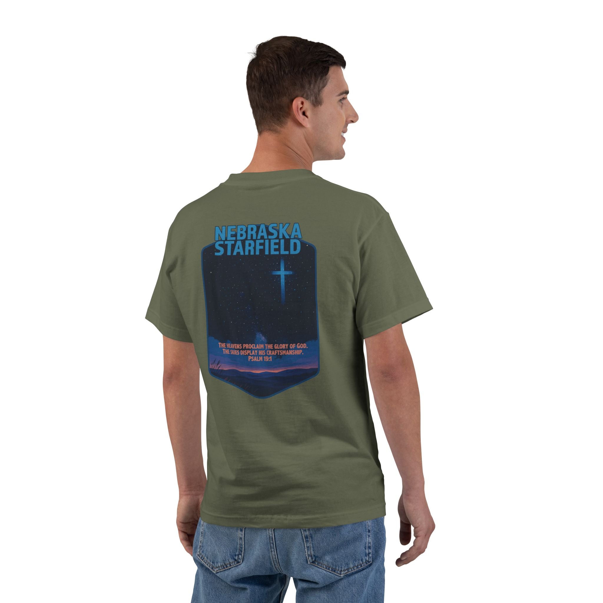 NB-Nebraska Starfield, Christian Shirt, Psalm 19:1, Night Sky, Milky Way T-Shirt, Faith Starlight Apparel, God Bless America Collection