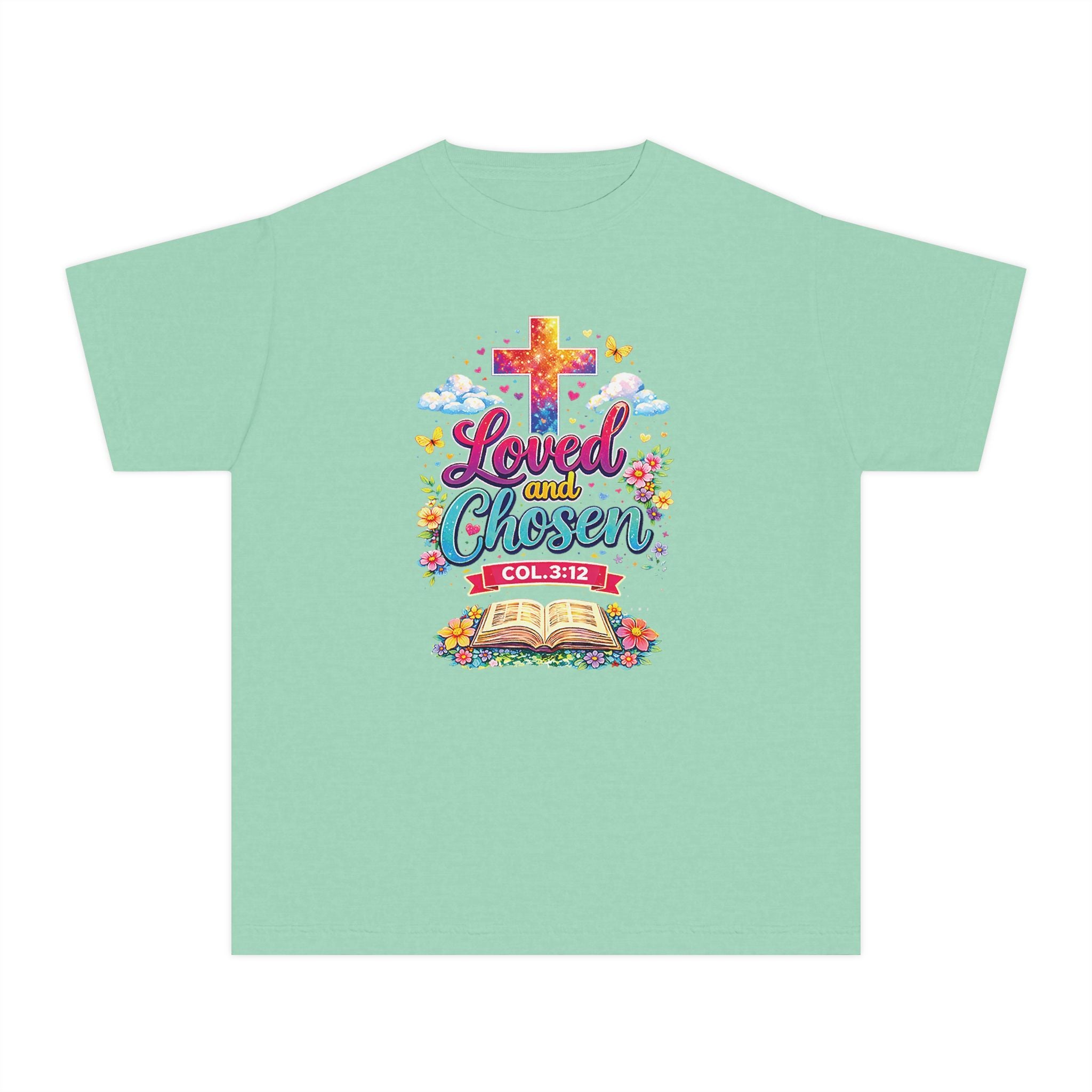 Loved and Chosen Youth Shirt, Christian Youth T Shirt, Bible Verse Youth Tee, Faith Shirt for Girls Boys, Church Youth Shirt Colossians 312