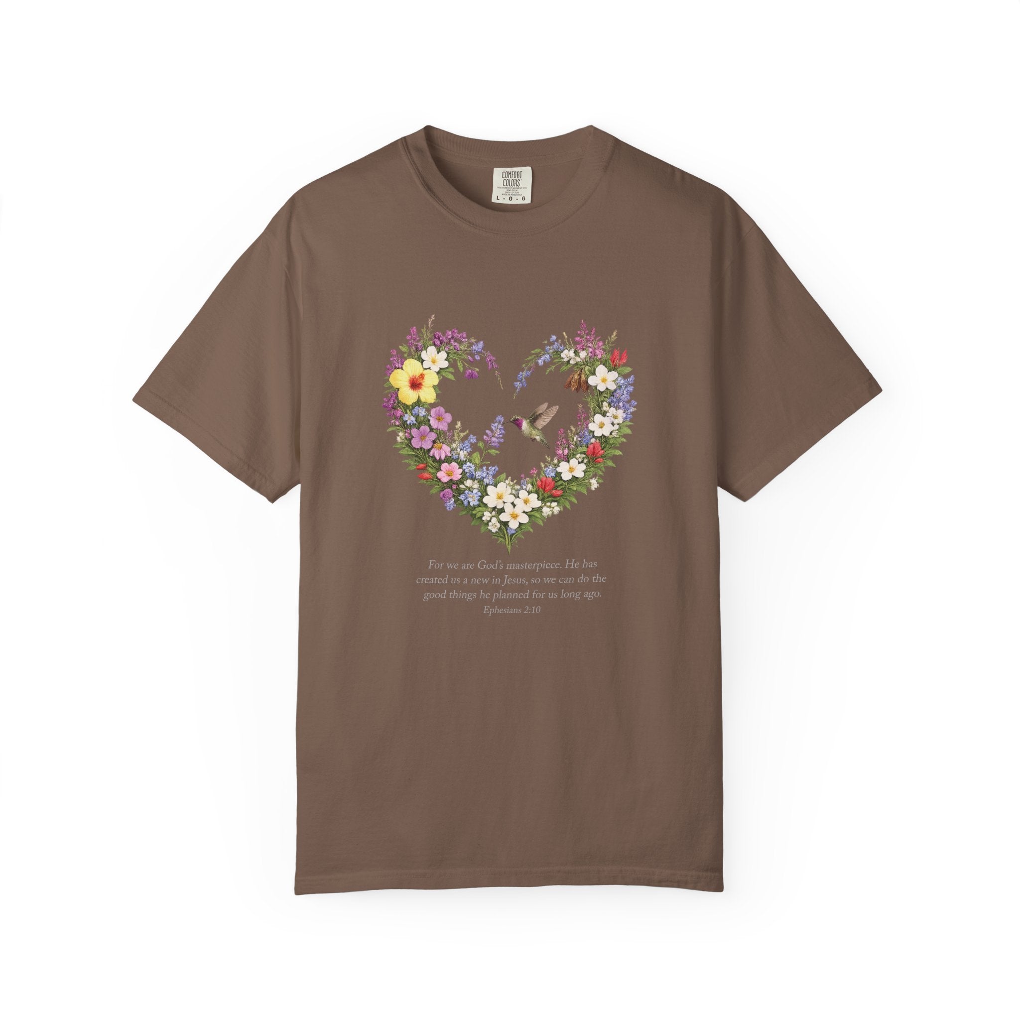 Gods Masterpiece Floral Heart T-shirt, Ephesians 2:10 Christian Shirt, Christian Women Gift, Wildflower Heart, Redeemed Faith Apparel