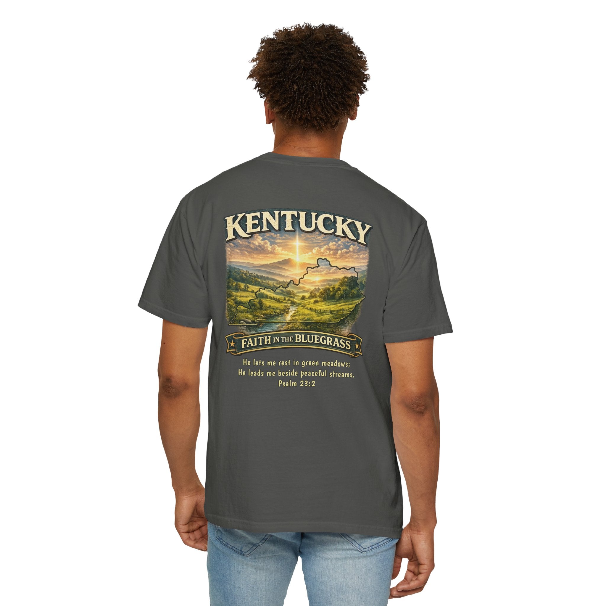 KY-Kentucky Faith in the Bluegrass Christian T Shirt, Psalm 23 Tee, Kentucky State Faith Shirt, Christian Gift, God Bless America Collection