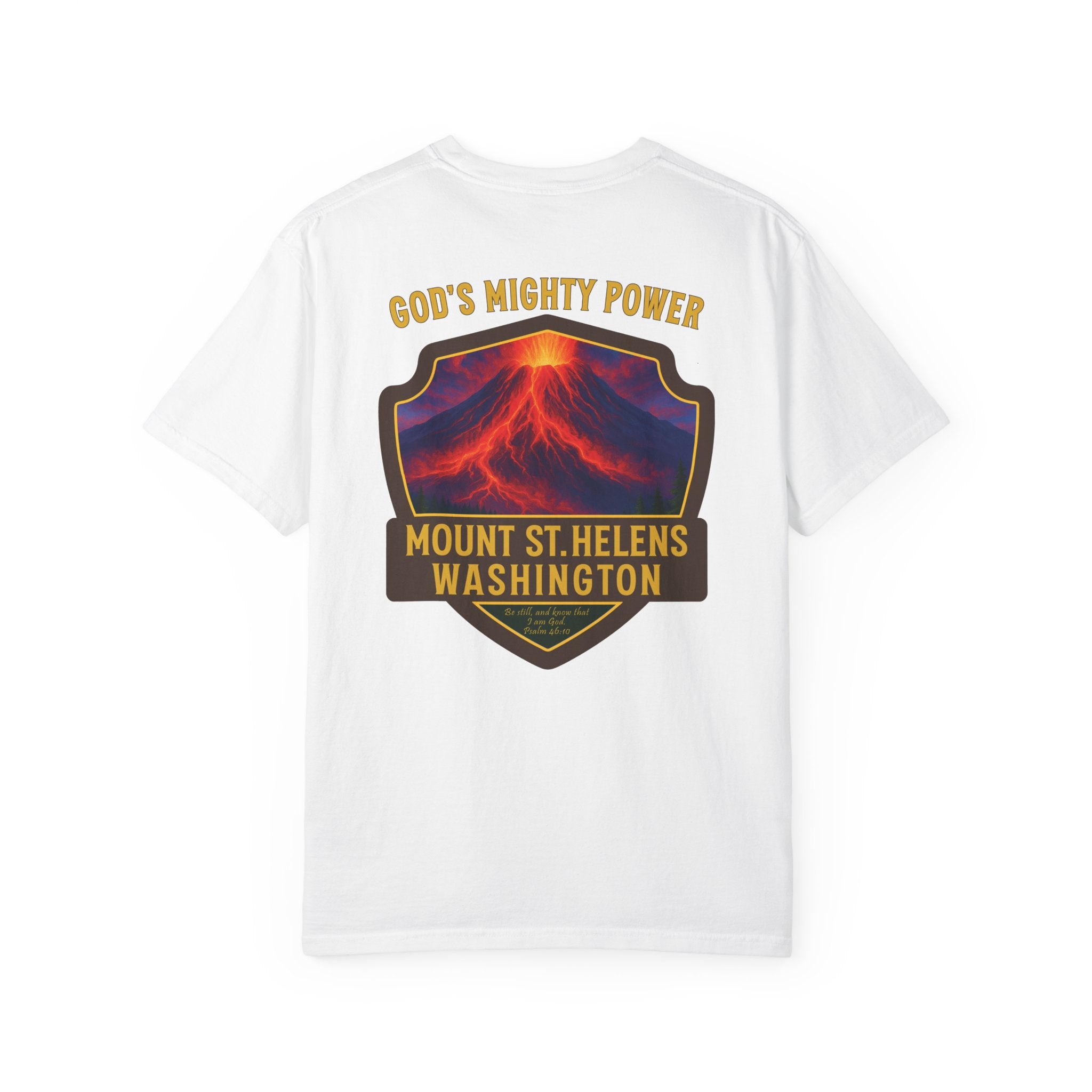 WA-Mount St Helens Washington Christian Shirt, Gods Mighty Power, Psalm 46:10, Volcano Faith Tee, God Bless America Collection, Redeemed Tee