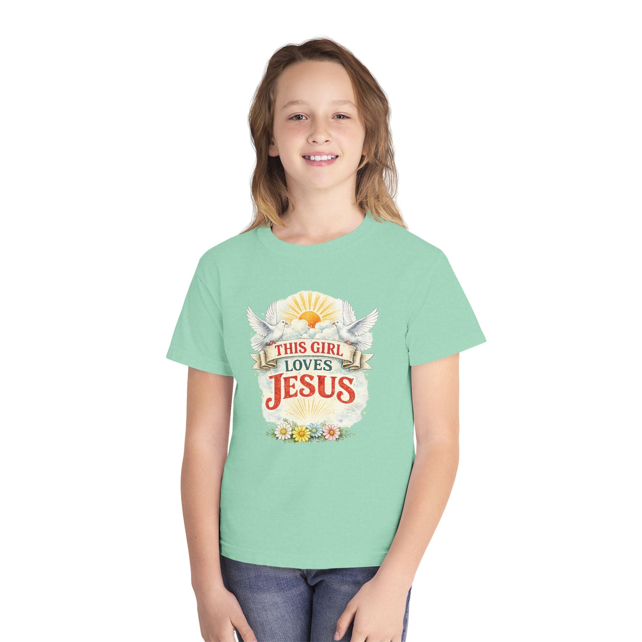 This Girl Loves Jesus Youth Shirt, Christian Girl Shirt, Faith Based Kids Shirt, Cute Christian Tee, Bible Shirt Girls, Christian Gift Kids