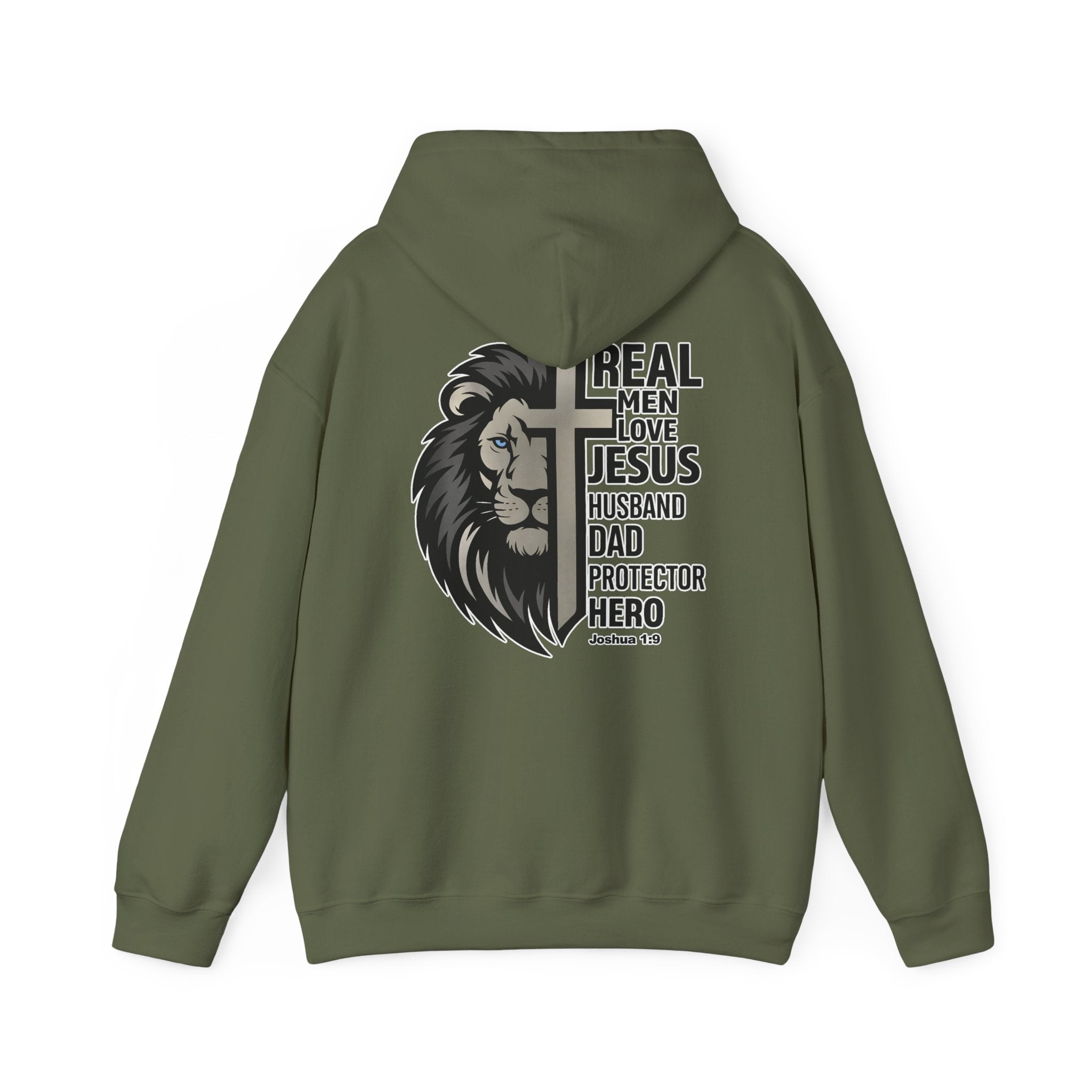 Real Men Love Jesus Lion Christian Hoodie, Husband Dad Protector Hero Hoodie, Christian Mens Pullover Sweatshirt, Redeemed Faith Apparel