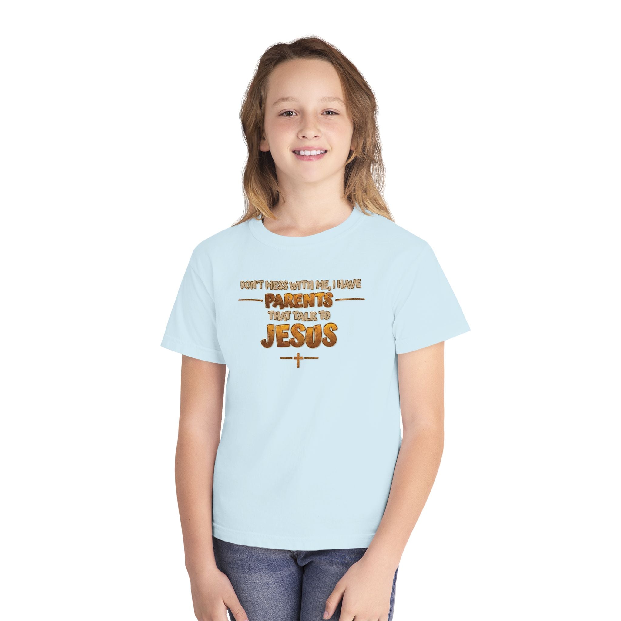 Don't Mess With Me I Have Parents That Talk To Jesus, Faith Youth Shirt, Bible Humor Tee, Christian Gift Kids, Funny Christian Youth Shirt
