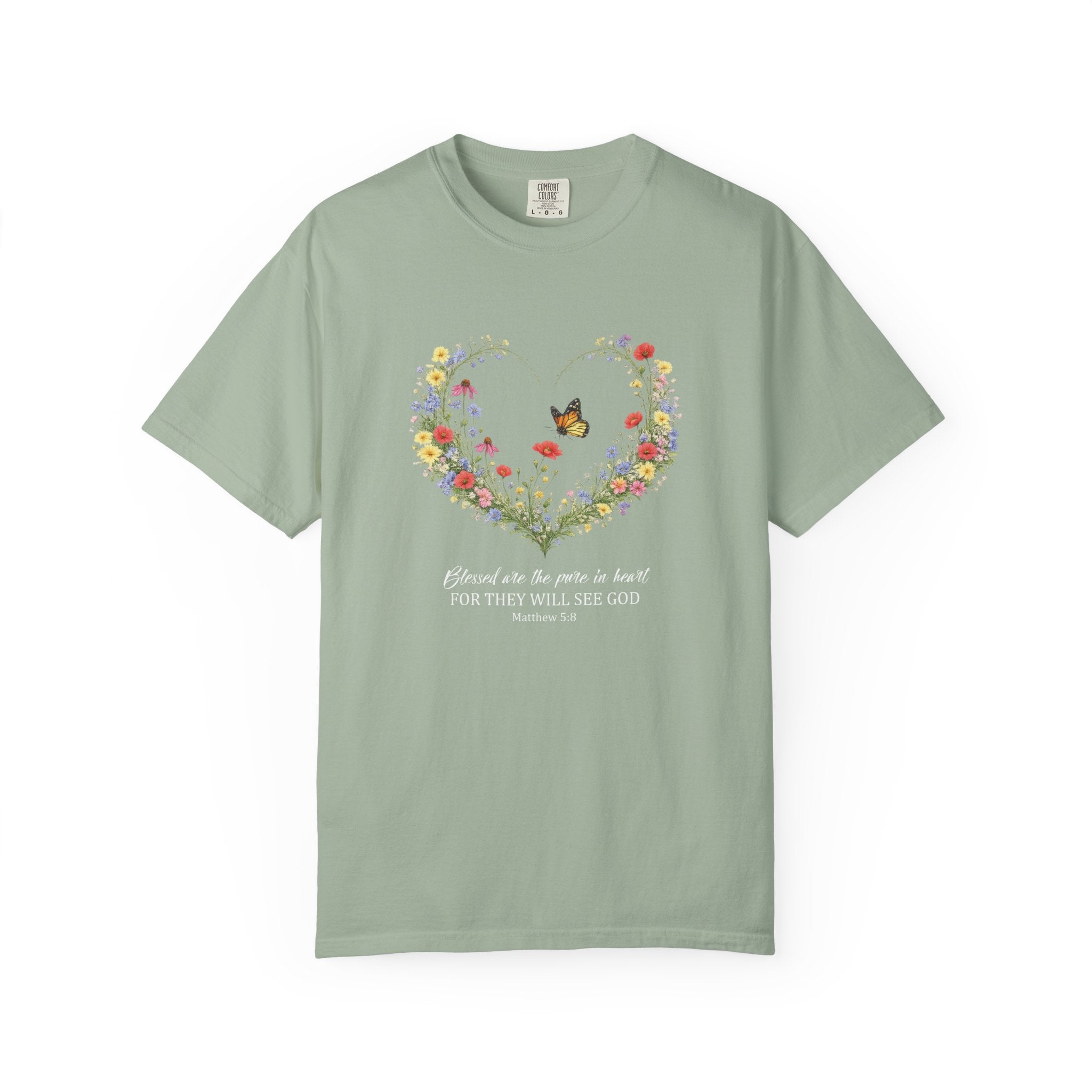 Blessed Are The Pure In Heart Floral Tee, Matthew 5:8 Christian Shirt, Christian Women Gift, Wildflower Heart, Redeemed Faith Apparel