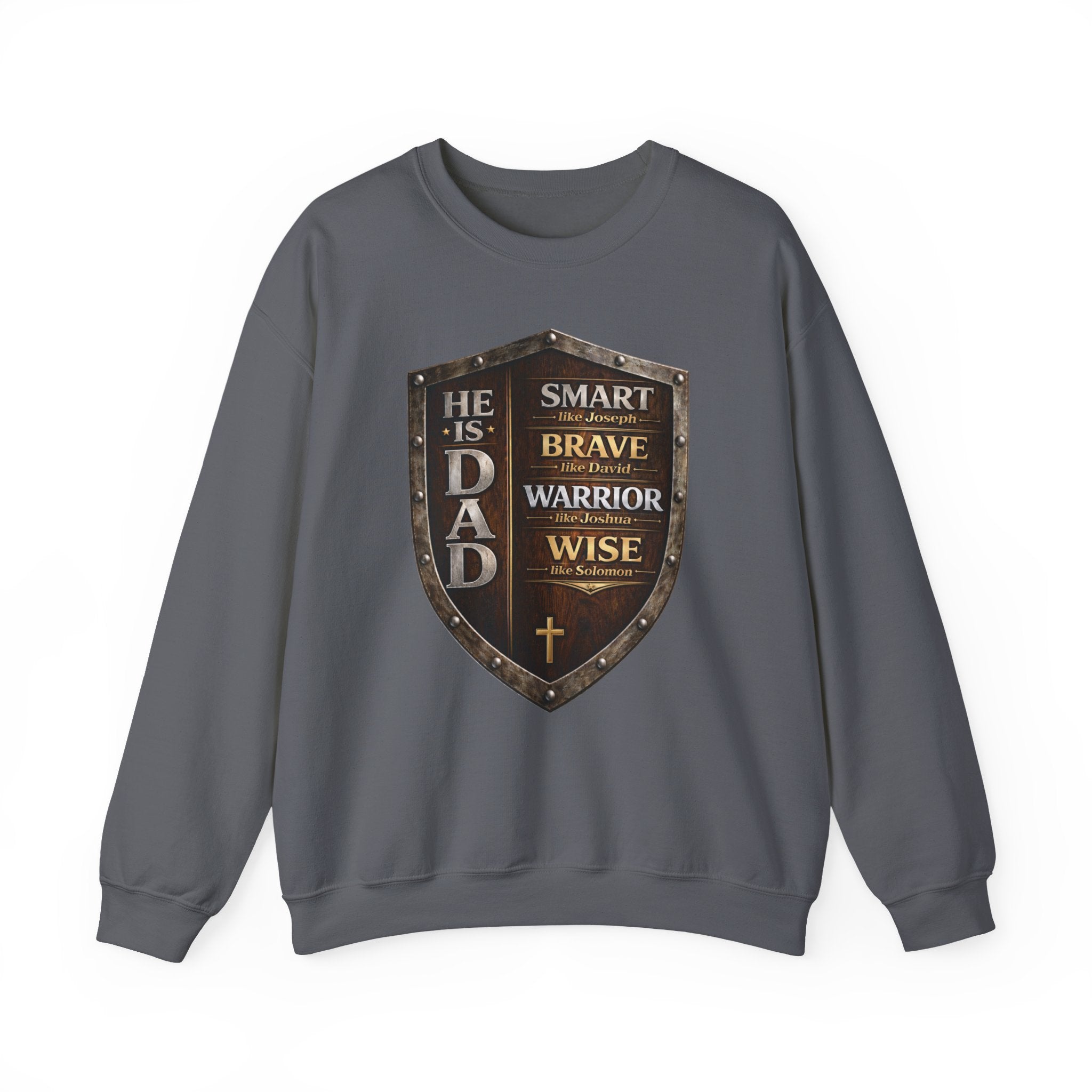 Christian Dad Shield Swestshirt, Smart Brave Warrior Wise Father, Man of God Dad Crewneck, Christian Father Gift, Redeemed Faith Apparel
