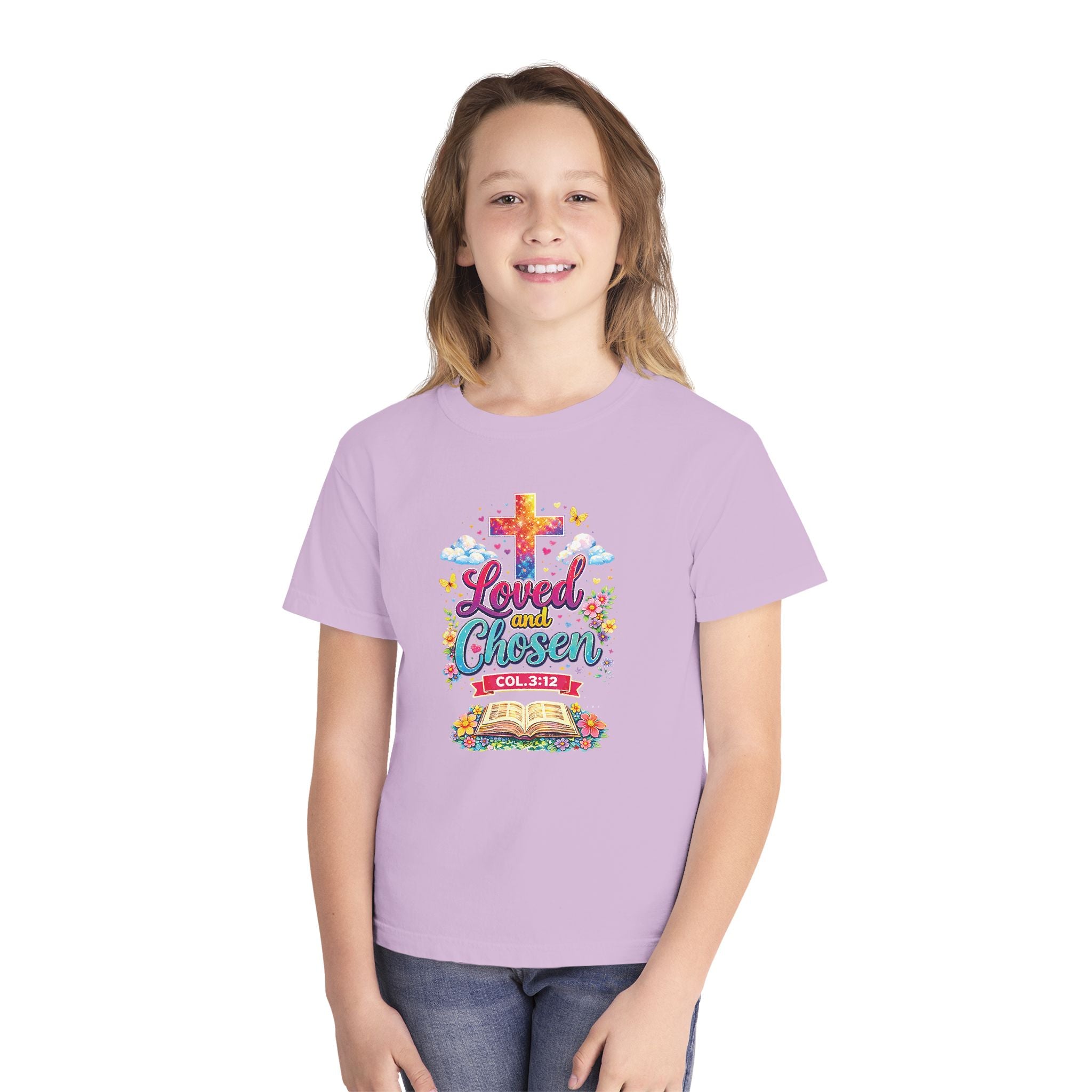 Loved and Chosen Youth Shirt, Christian Youth T Shirt, Bible Verse Youth Tee, Faith Shirt for Girls Boys, Church Youth Shirt Colossians 312