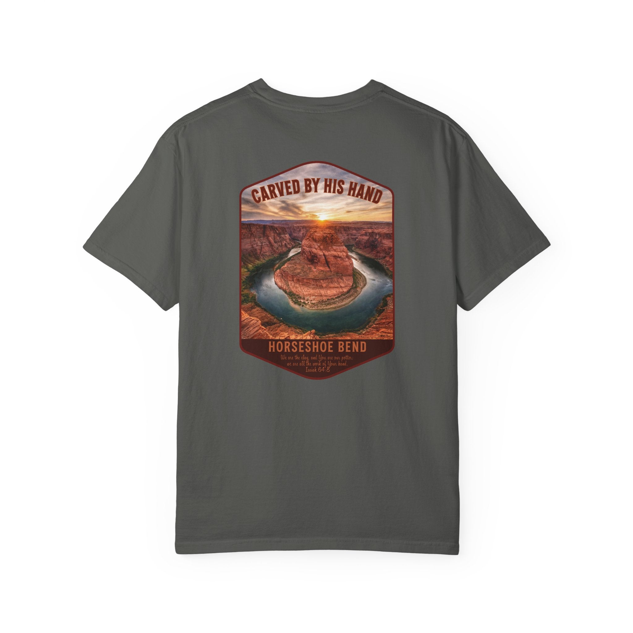 AZ-Horseshoe Bend Christian T Shirt, Carved by His Hand Tee, Arizona Faith Shirt, Isaiah 64 Bible Verse Shirt, God Bless America Collection