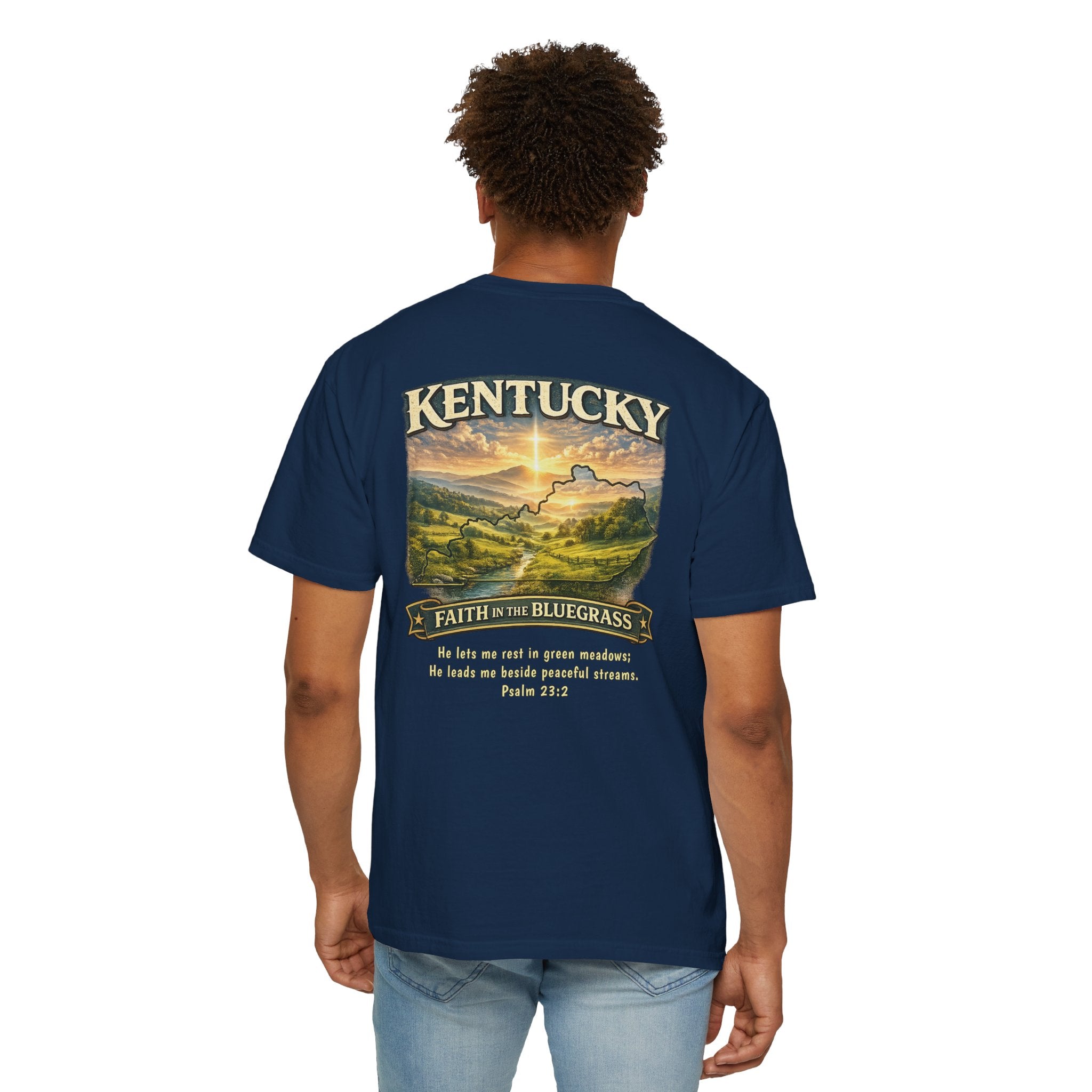 KY-Kentucky Faith in the Bluegrass Christian T Shirt, Psalm 23 Tee, Kentucky State Faith Shirt, Christian Gift, God Bless America Collection