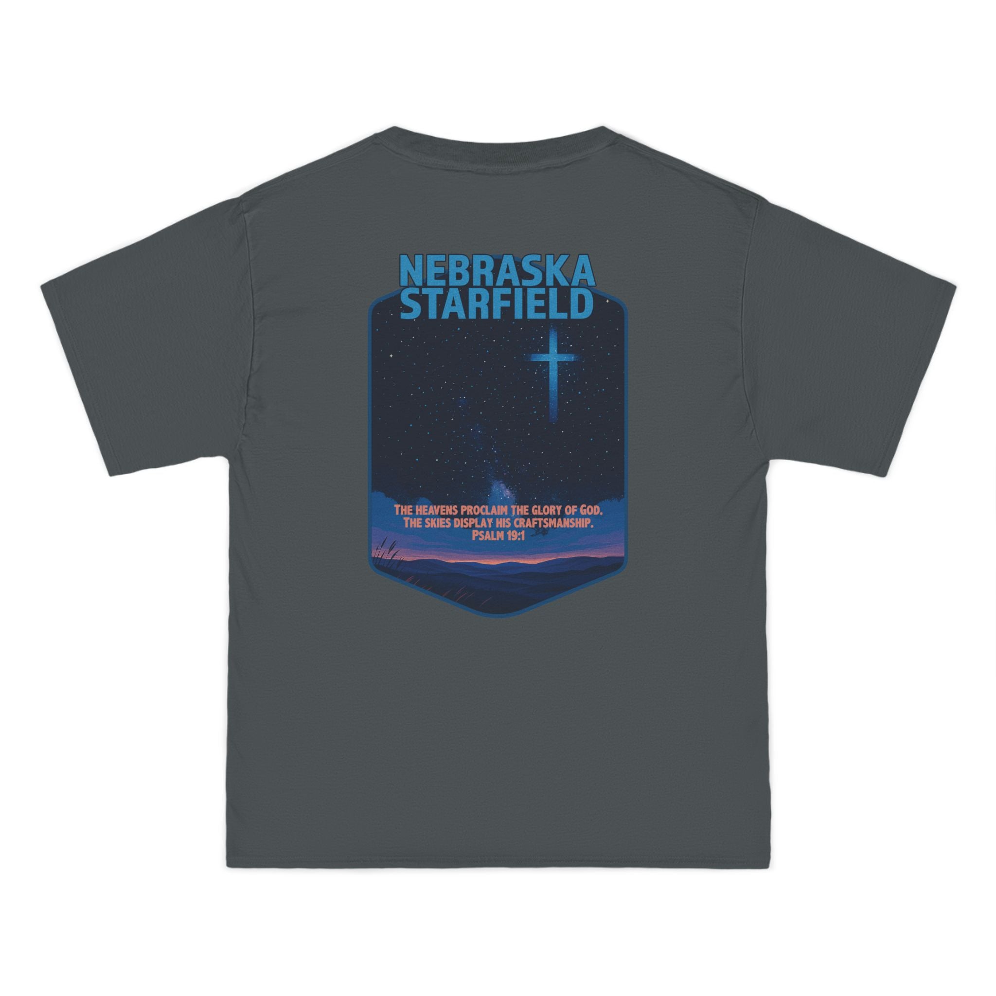 NB-Nebraska Starfield, Christian Shirt, Psalm 19:1, Night Sky, Milky Way T-Shirt, Faith Starlight Apparel, God Bless America Collection