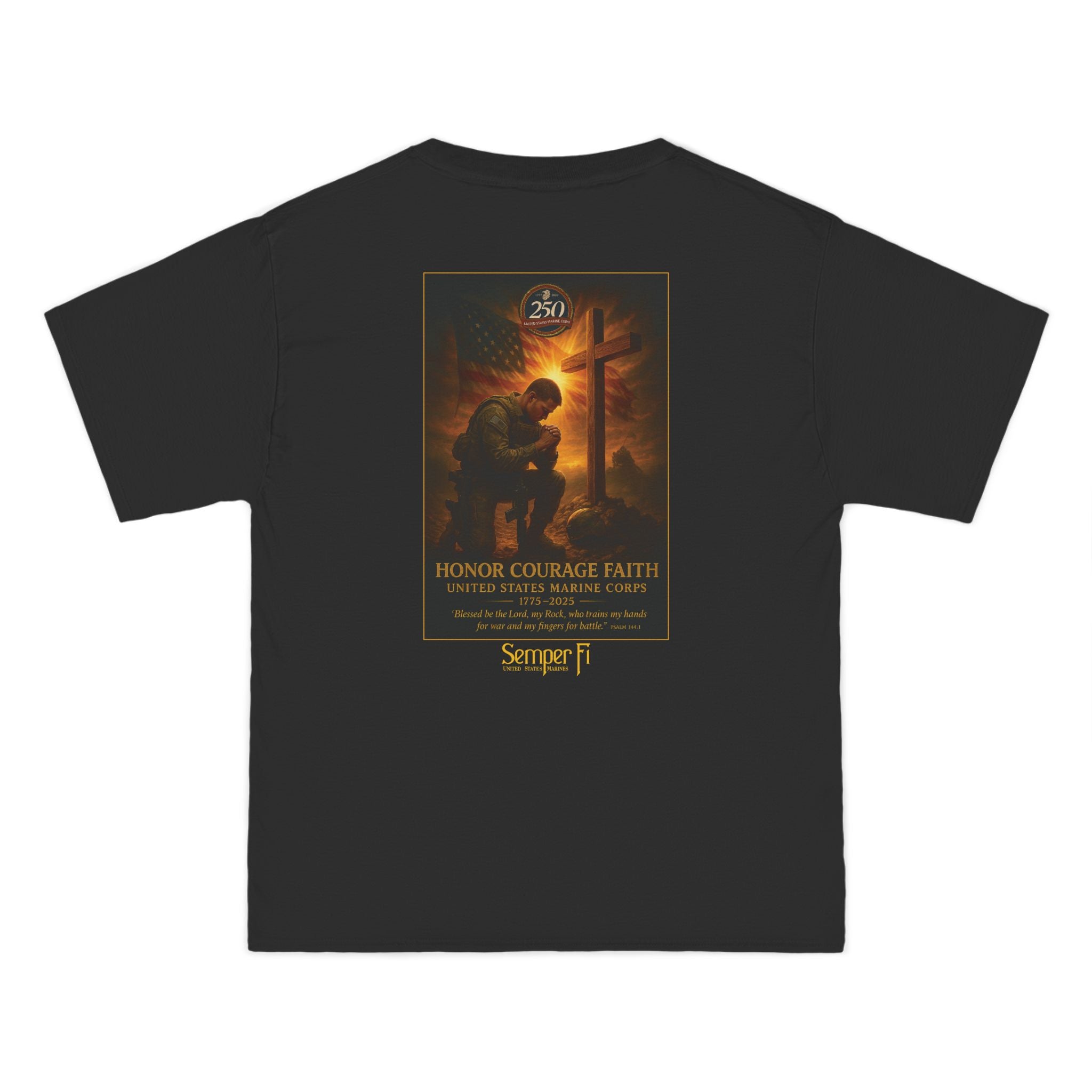 USMC 250th Anniversary - Honor Courage Faith T-Shirt, Psalm 144:1, United States Marine Corps T-Shirt, Christian Apparel, God and Country