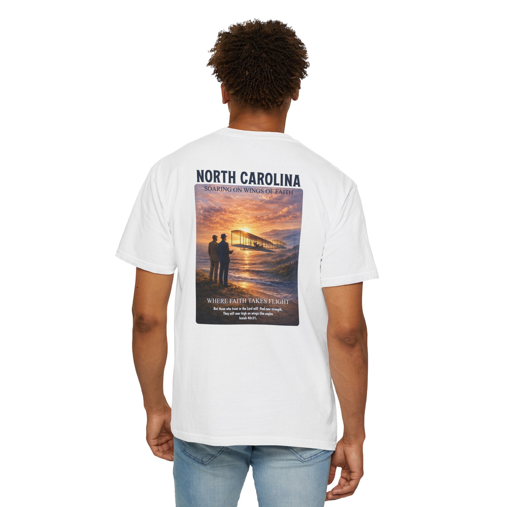 NC-North Carolina Soaring on Wings of Faith Christian T Shirt, Isaiah 40:31 Tee, NC Aviation Faith Shirt, God Bless America Collection