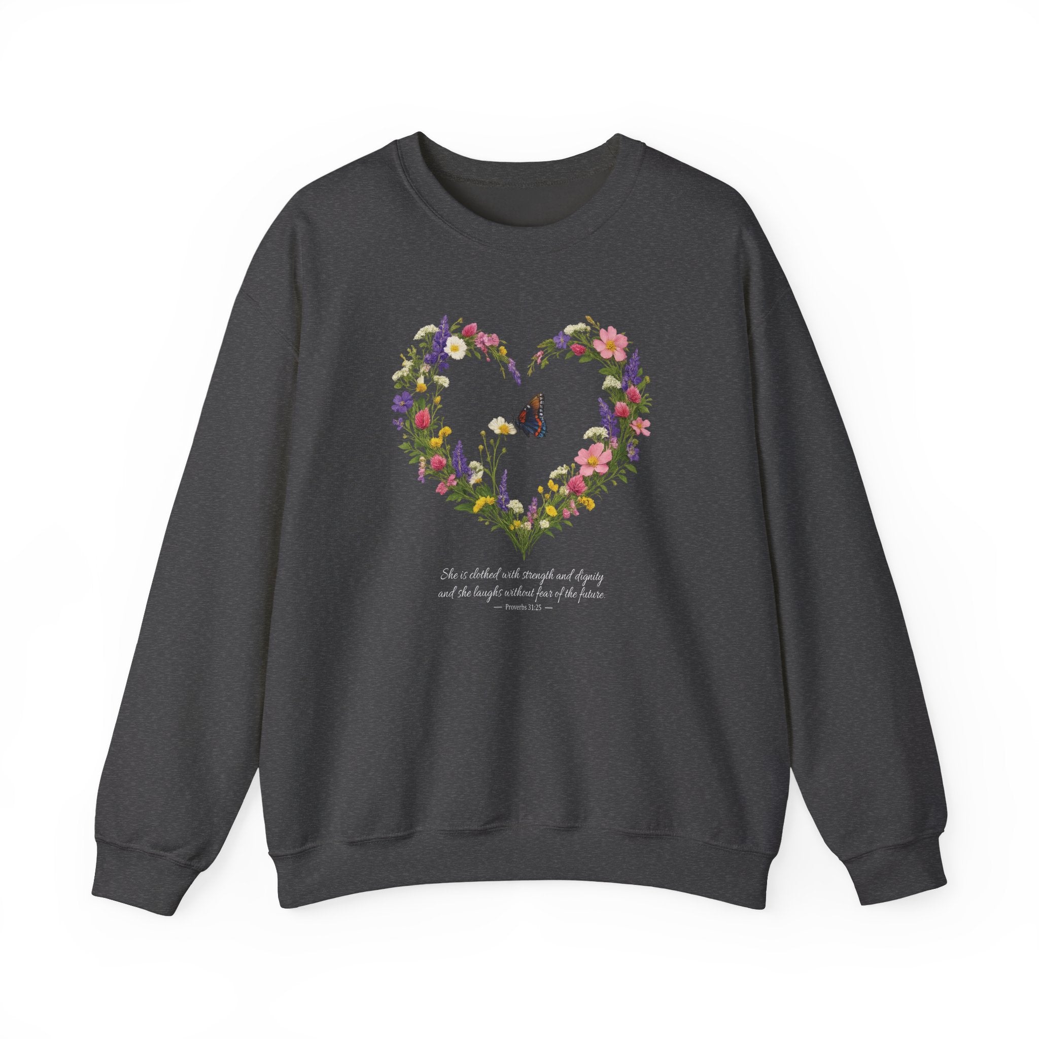 Proverbs 31:25 Sweatshirt, She is Clothed With Strength Christian Floral Sweatshirt, Womens Faith Gift, Redeemed Faith Apparel, Boho Sweater