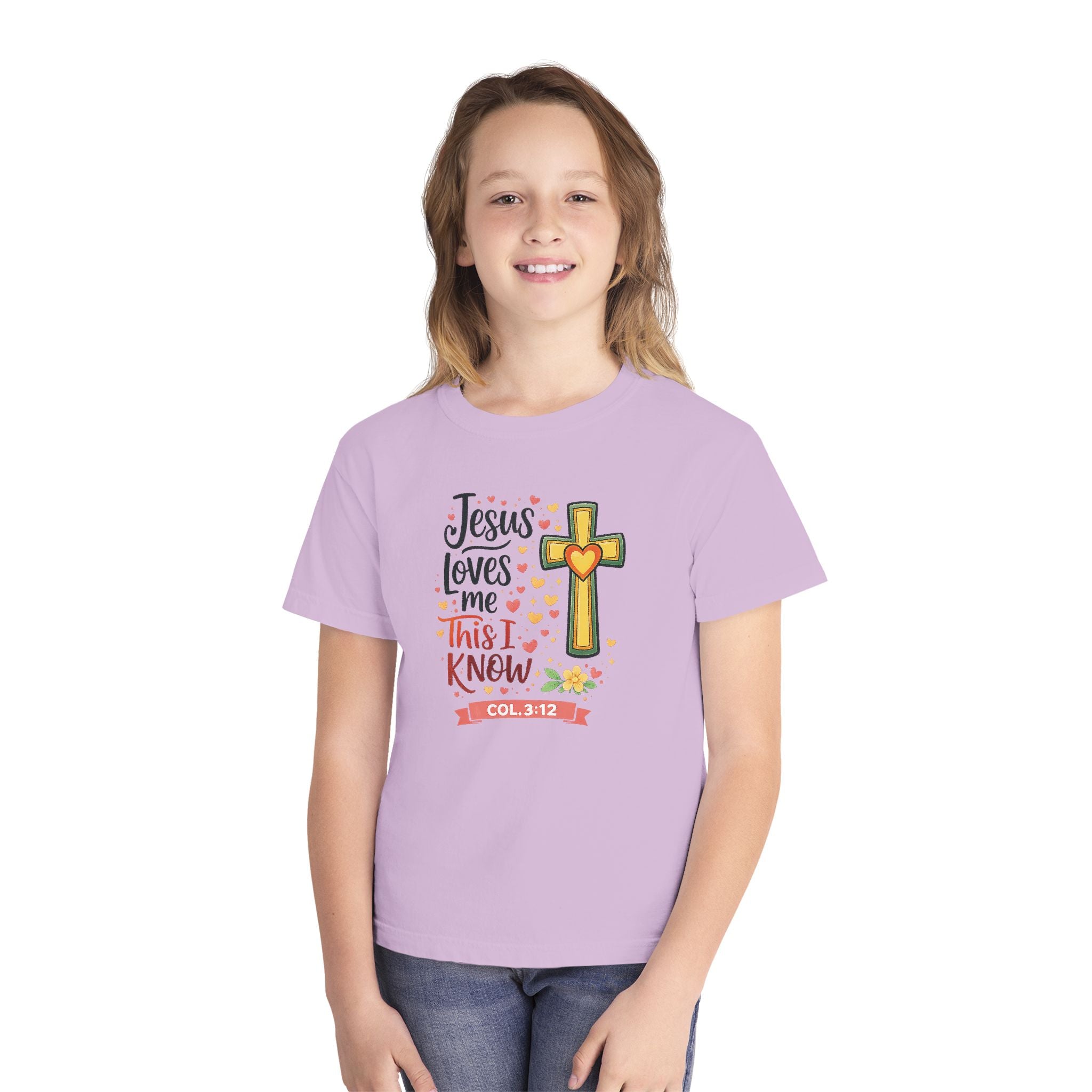 Jesus Loves Me Youth Shirt, Christian Youth T Shirt, Bible Verse Youth Tee, Faith Shirt for Girls Boys, Church Youth Shirt Colossians 312