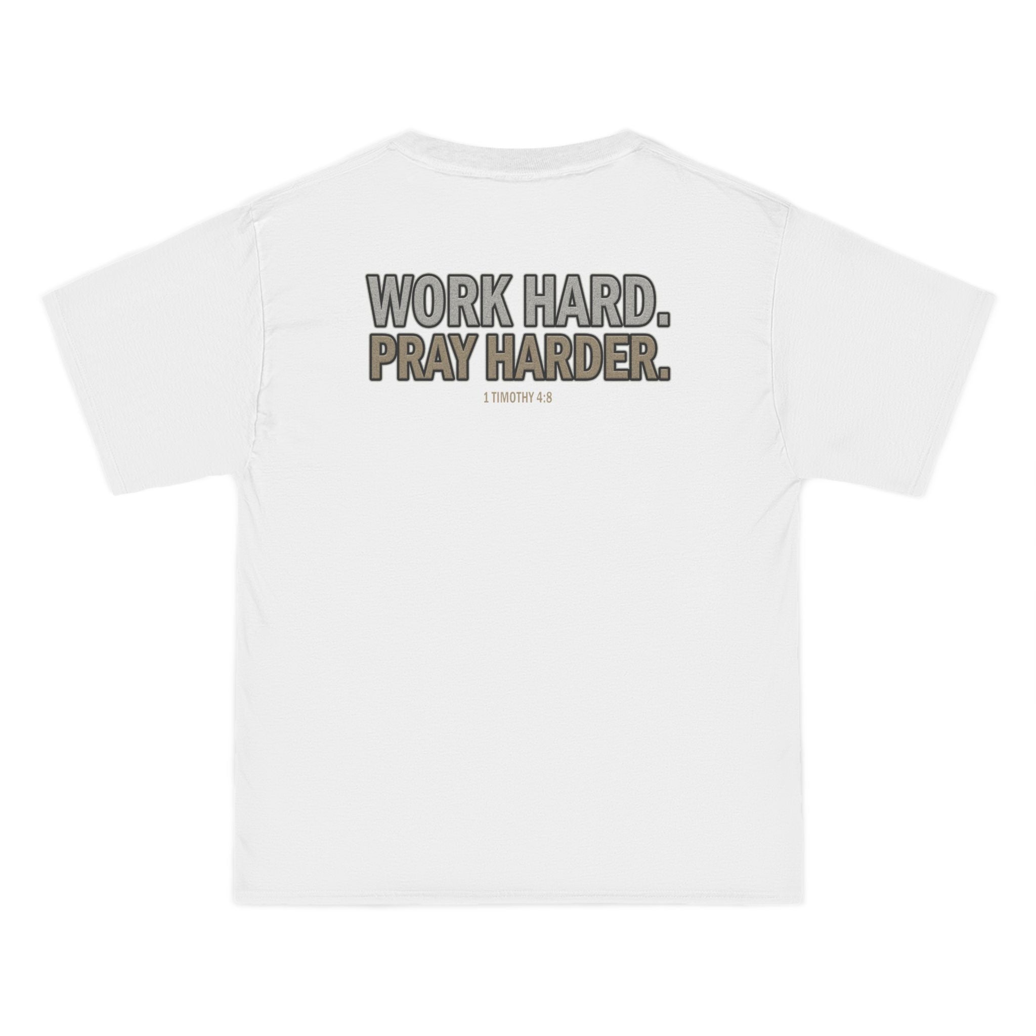 Work Hard Pray Harder Shirt - Christian Motivation Tee, Faith Over Hustle T-Shirt, 1 Timothy 48, Bible Verse Apparel, T-Shirt for Men Women