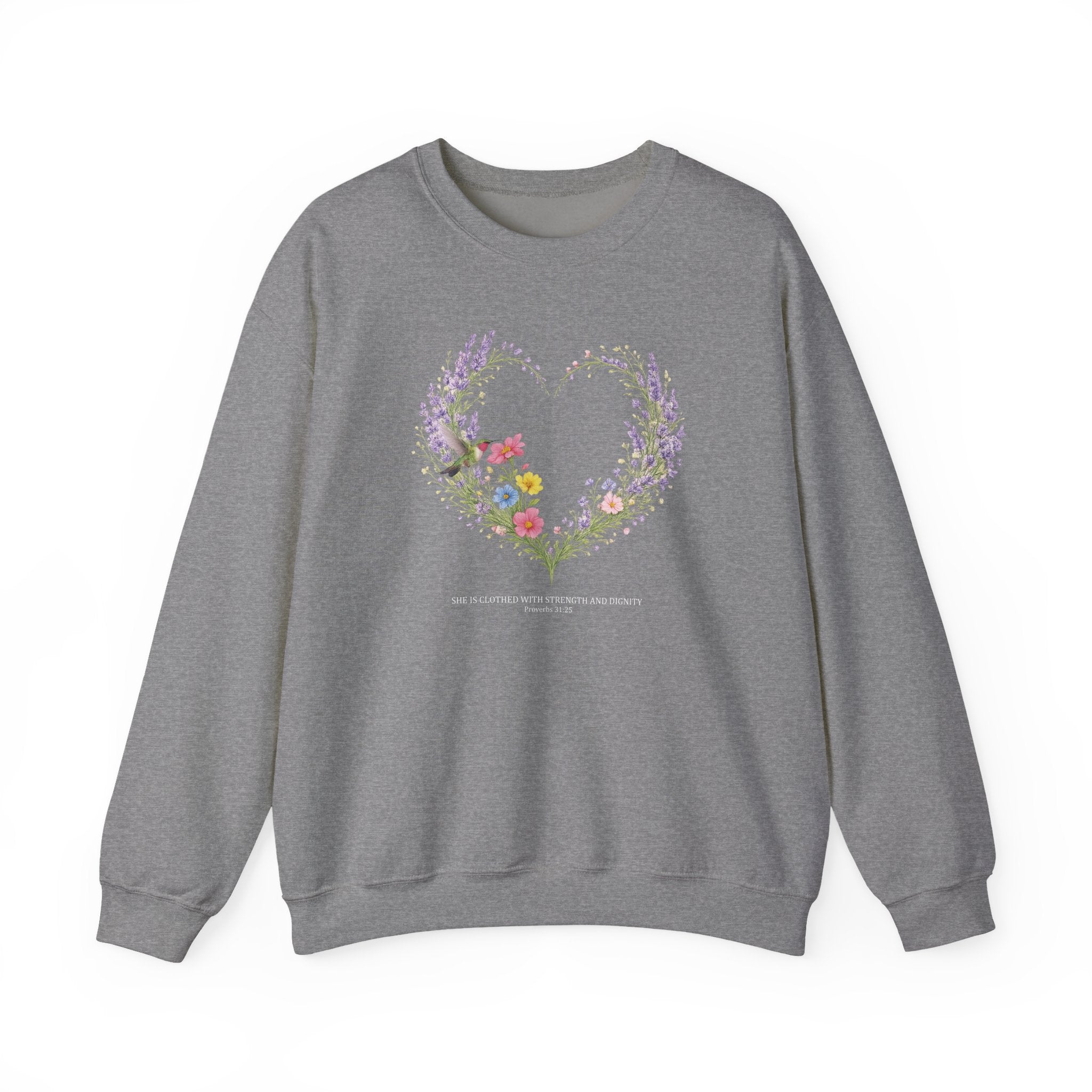 Strength and Dignity Sweatshirt, Proverbs 31:25 Christian Sweatshirt, Hummingbird Womens Gift, Boho Christian Top, Redeemed Faith Apparel
