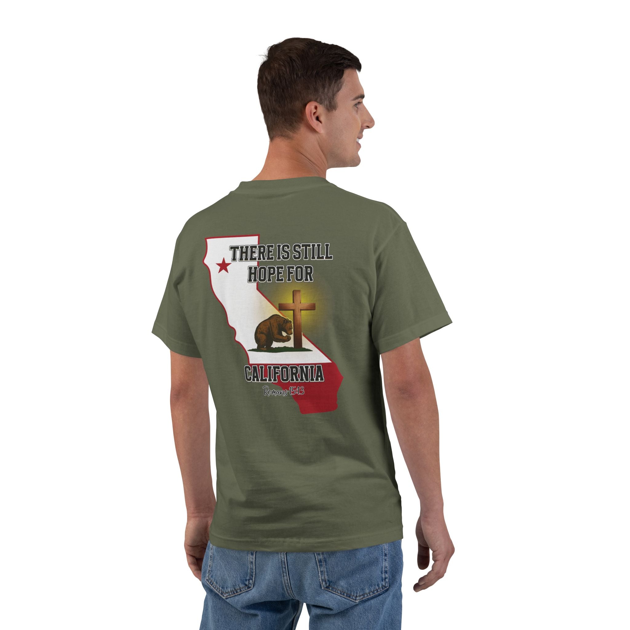CA-There Is Still Hope for California, Christian Shirt, Romans 1513, Bear and Cross, Redeemed Faith Apparel, God Bless America Collection