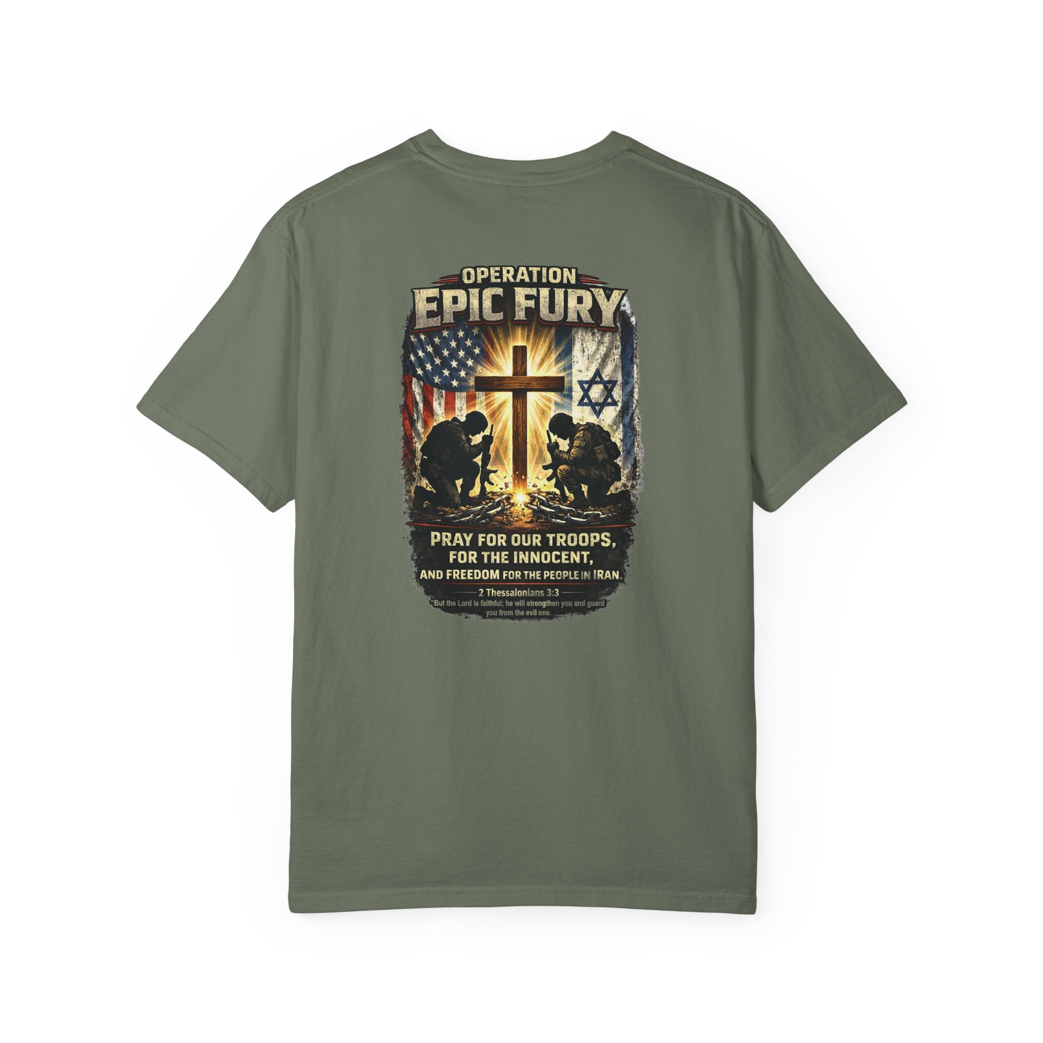 Operation Epic Fury Christian Shirt, Pray For Our Troops Shirt, 2 Thessalonians 3:3 Tee, Faith and Freedom Shirt, Redeemed Faith Apparel