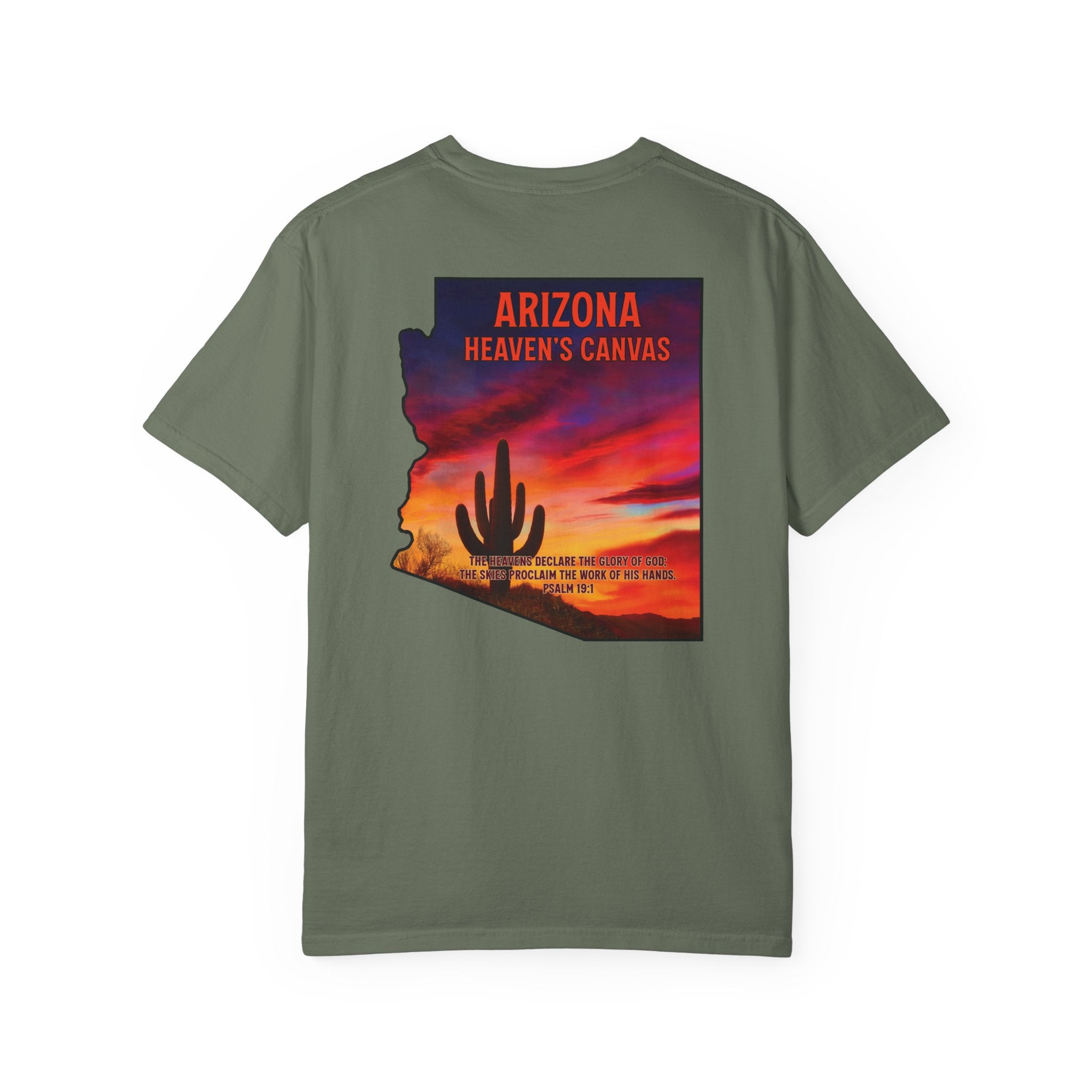 AZ-Arizona Heavens Canvas Christian T Shirt, Desert Sunset Shirt, Psalm 19:1 T-shirt, Arizona Christian Gift, God Bless America Collection