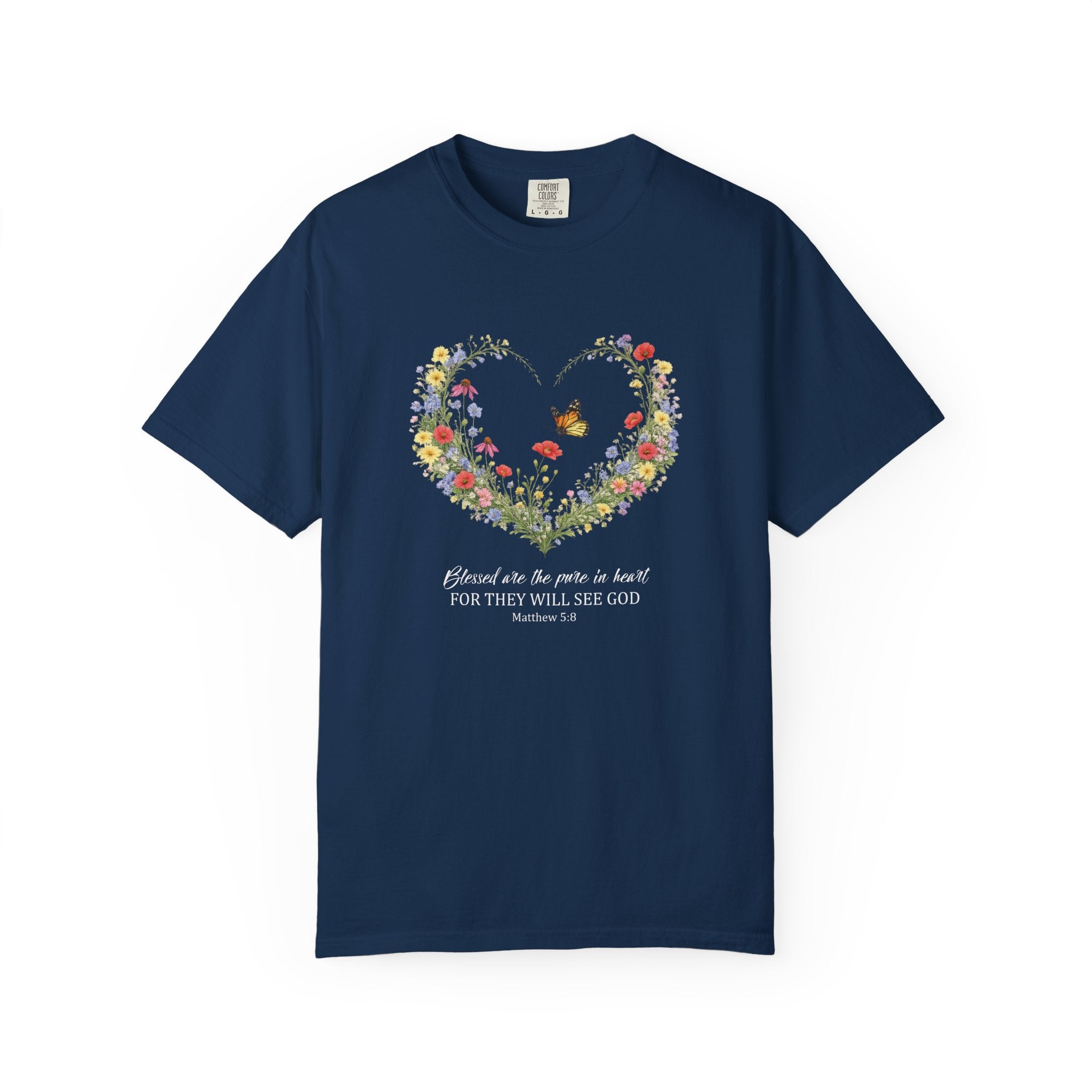 Blessed Are The Pure In Heart Floral Tee, Matthew 5:8 Christian Shirt, Christian Women Gift, Wildflower Heart, Redeemed Faith Apparel