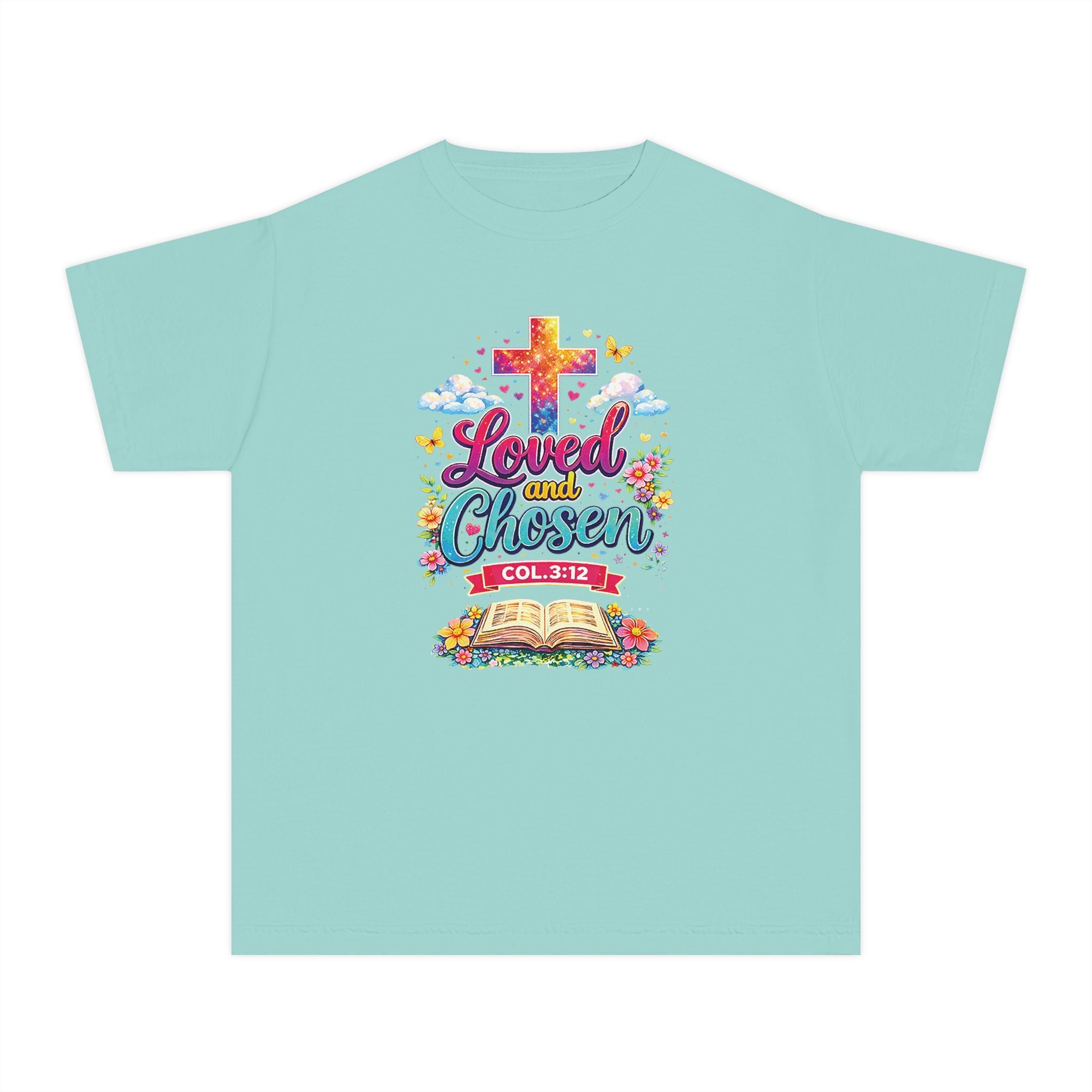 Loved and Chosen Youth Shirt, Christian Youth T Shirt, Bible Verse Youth Tee, Faith Shirt for Girls Boys, Church Youth Shirt Colossians 312