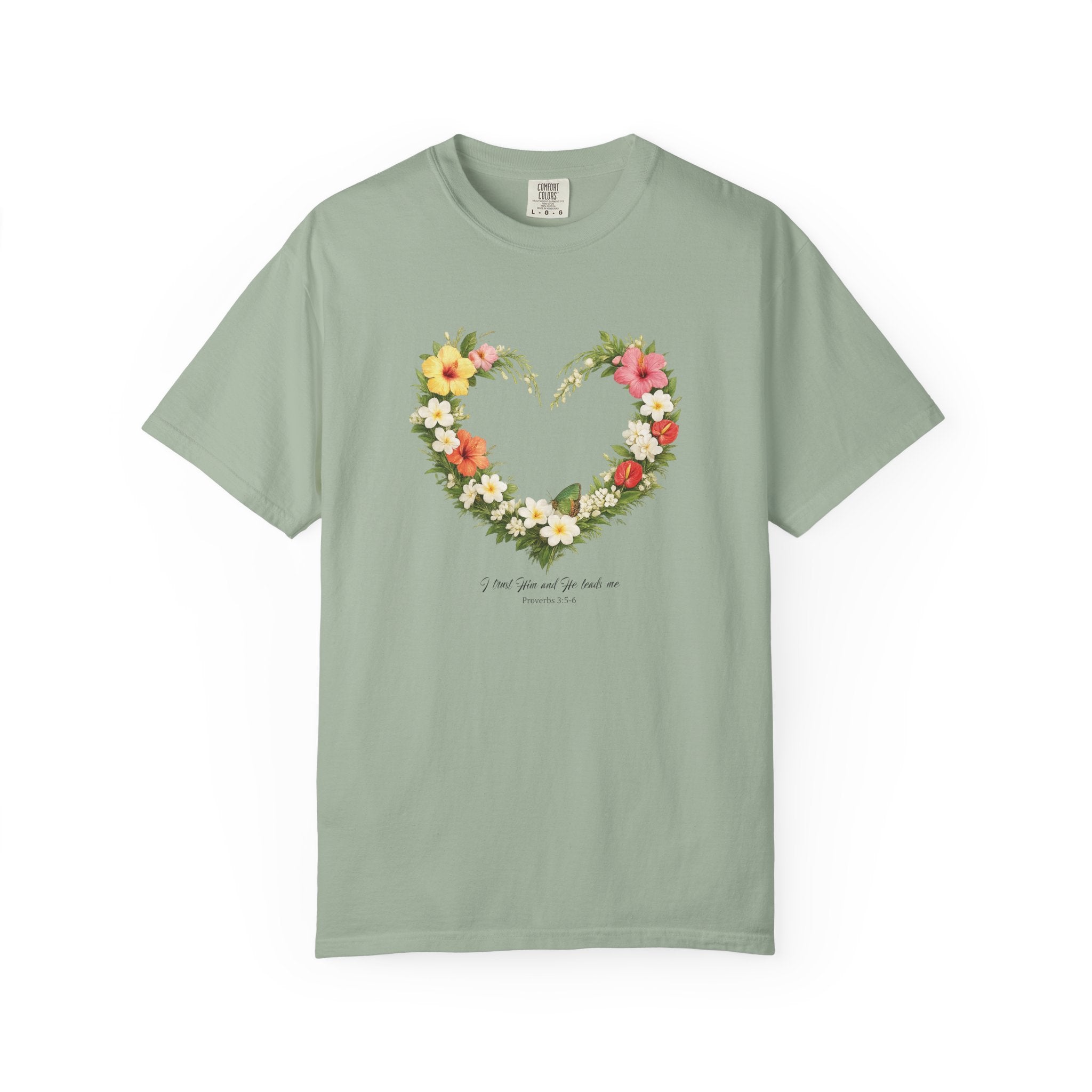I Trust Him Floral Heart Christian Shirt, 2 Timothy 1:7 T-Shirt, Faith Based Gift for Women, Wildflower Heart Tee, Redeemed Faith Apparel