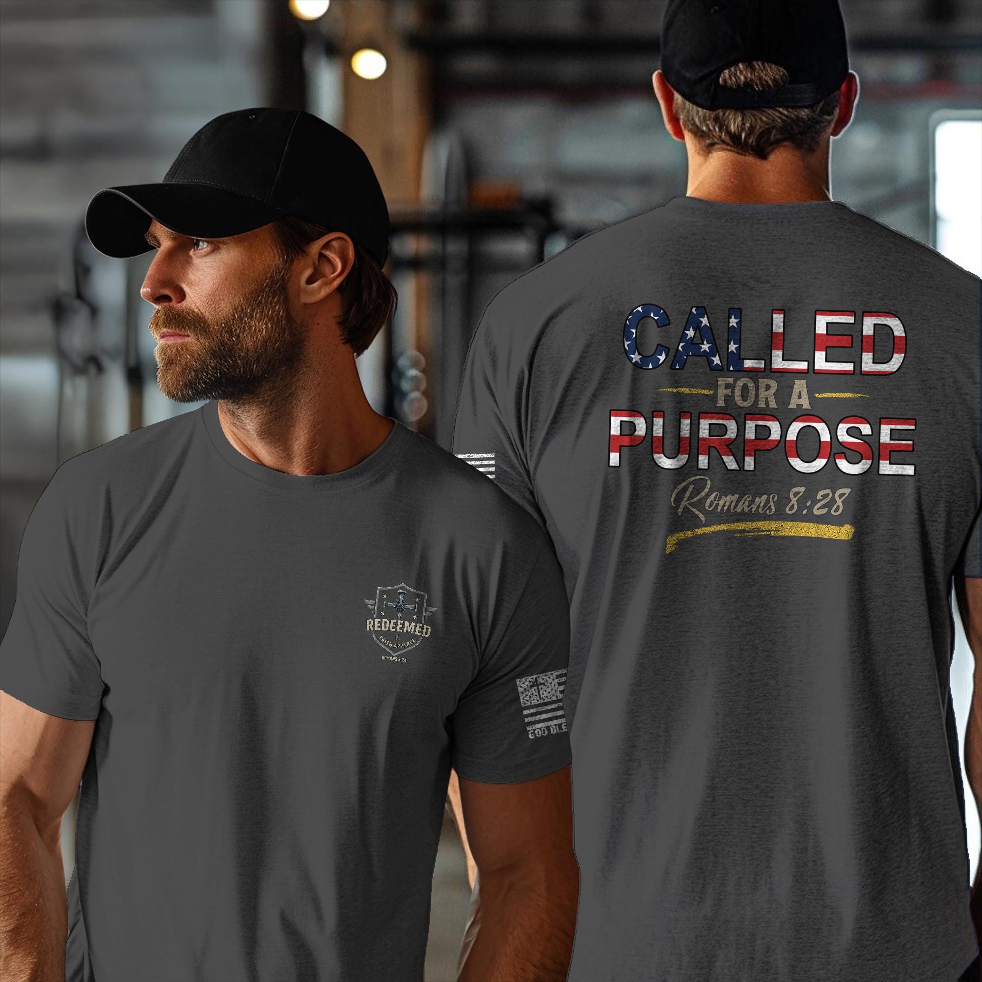 Called for a Purpose Shirt - Romans 8:28 Christian T-Shirt, Patriotic Faith Tee, American Flag Bible Verse Shirt for Men and Women
