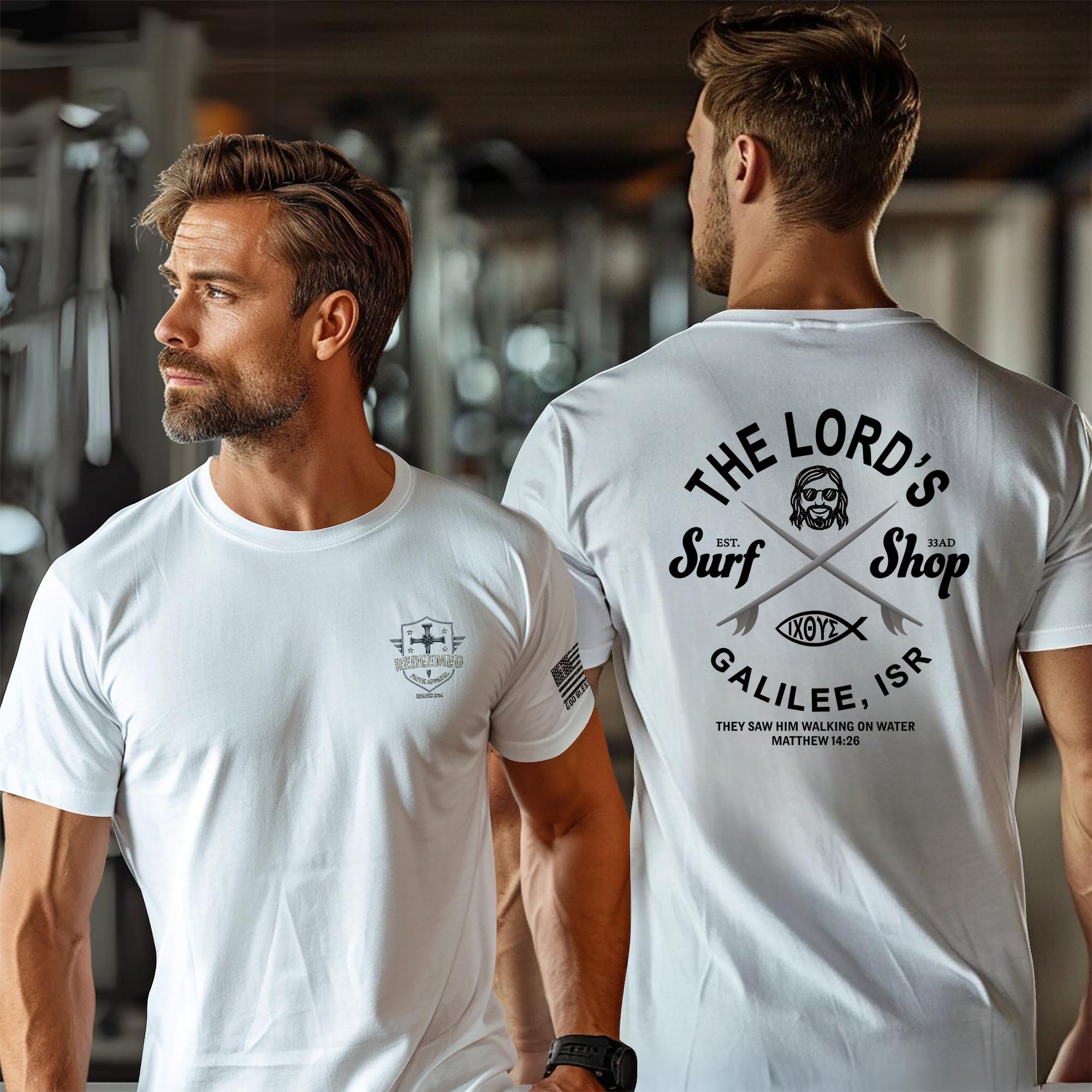 Funny Christian T-Shirt: The Lord's Surf Shop, Jesus Surfing Tee