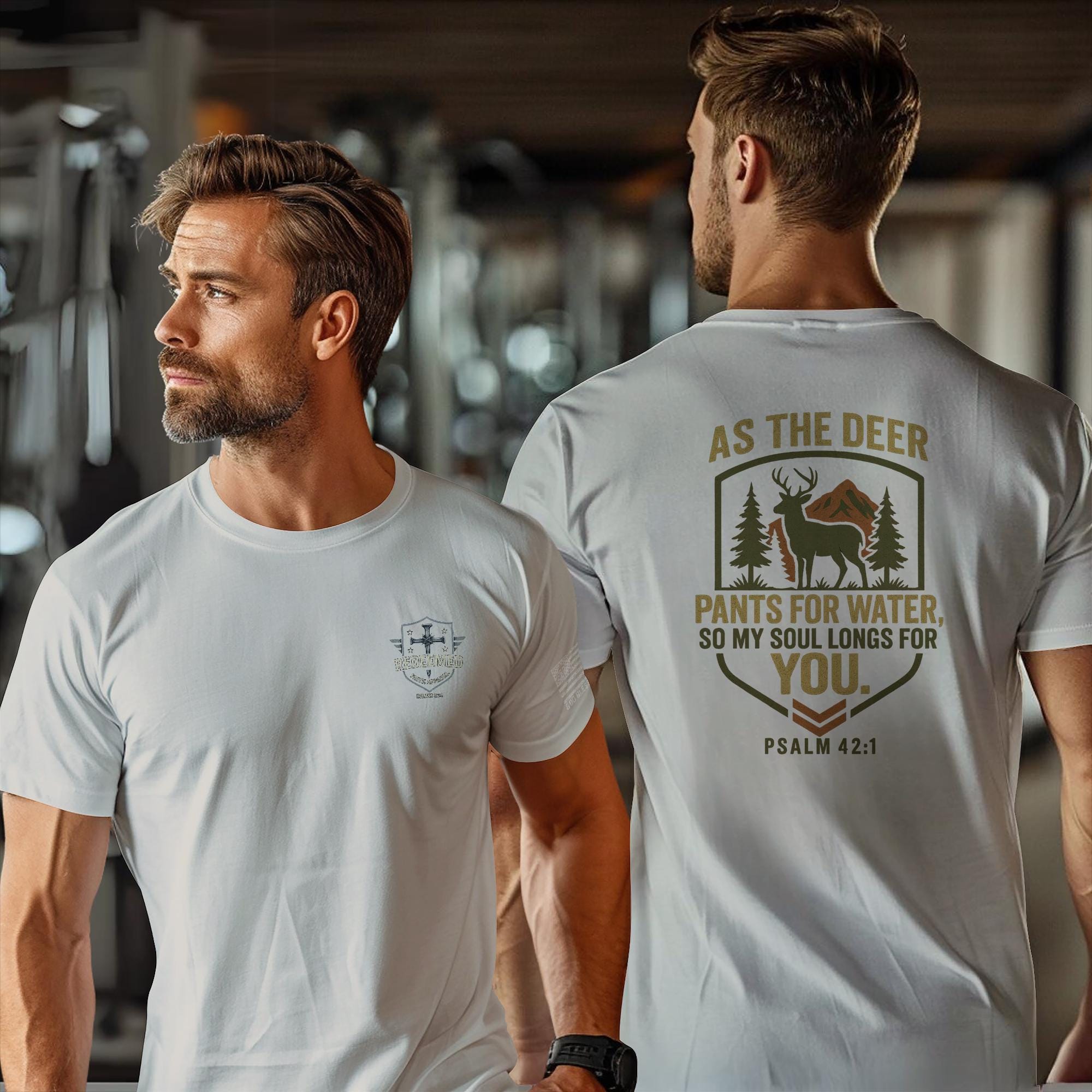 As the Deer Christian T-Shirt - Psalm 42:1 Bible Verse Tee, Faith and Outdoors Graphic Shirt, Inspirational Scripture Gift for Men & Women