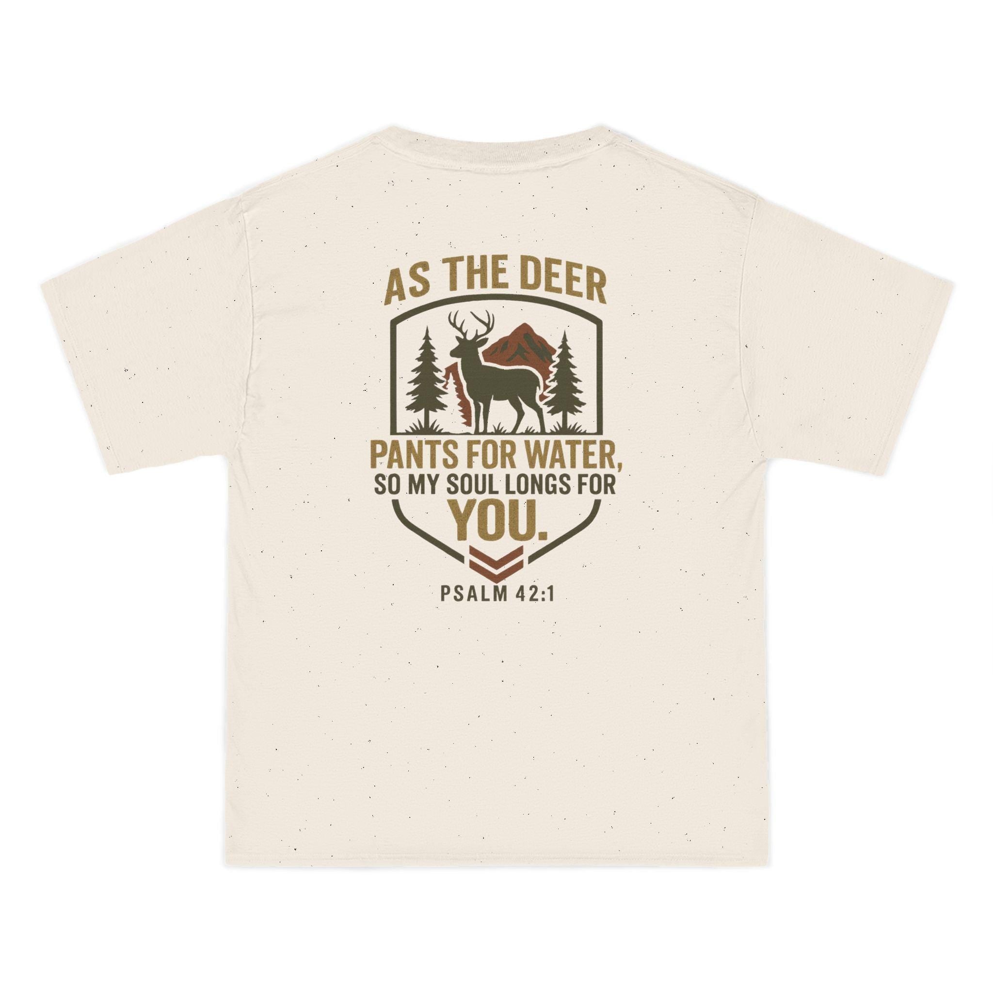 As the Deer Christian T-Shirt - Psalm 42:1 Bible Verse Tee, Faith and Outdoors Graphic Shirt, Inspirational Scripture Gift for Men & Women