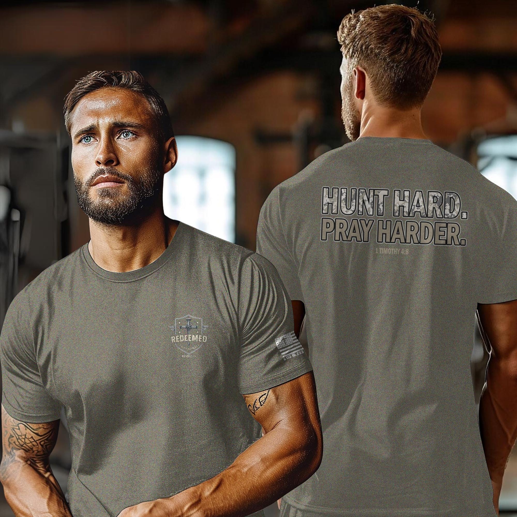 Hunt Hard Pray Harder Christian Camo T-Shirt - Outdoorsman Gift
