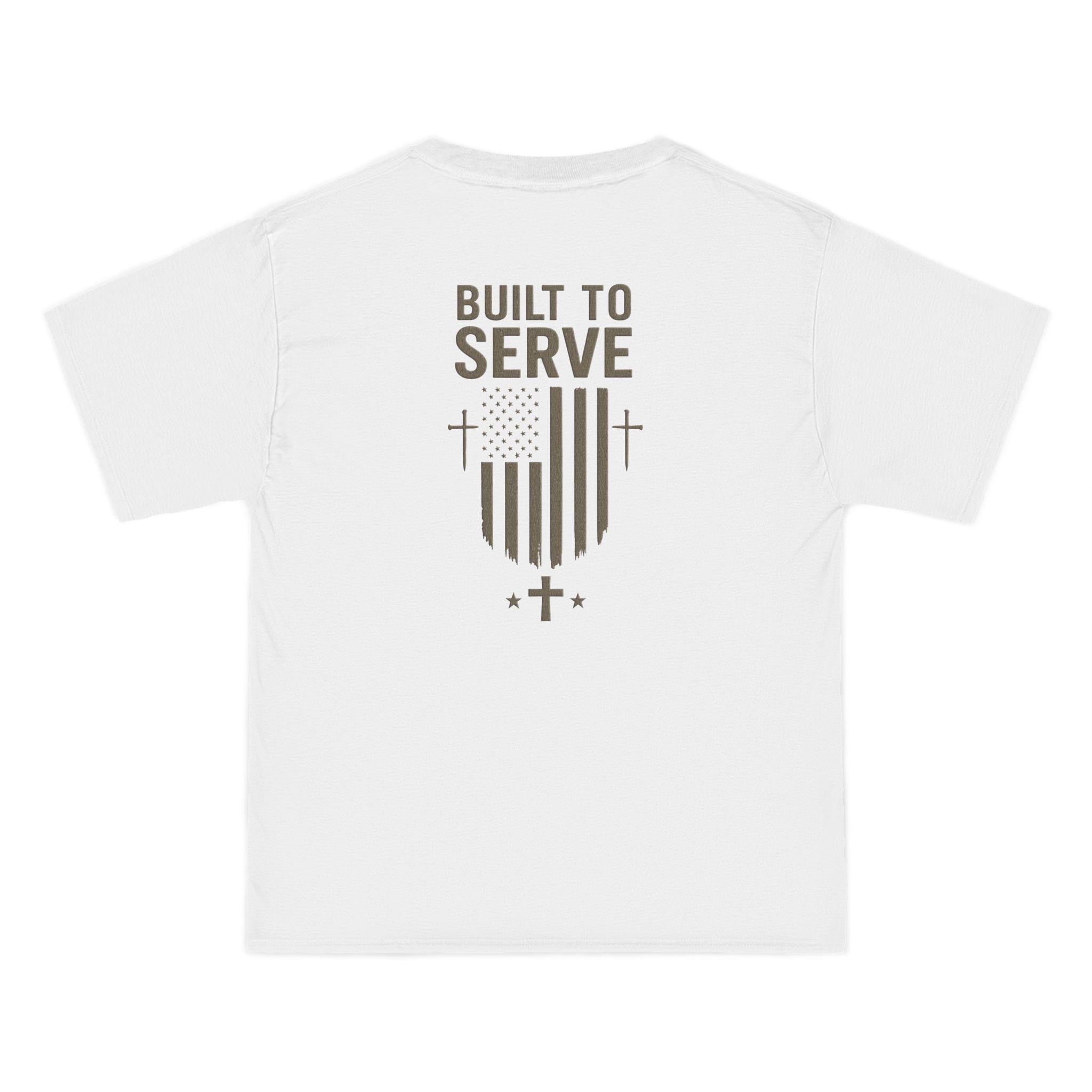 Built to Serve Christian T-Shirt: Patriotic American Flag Cross Tee