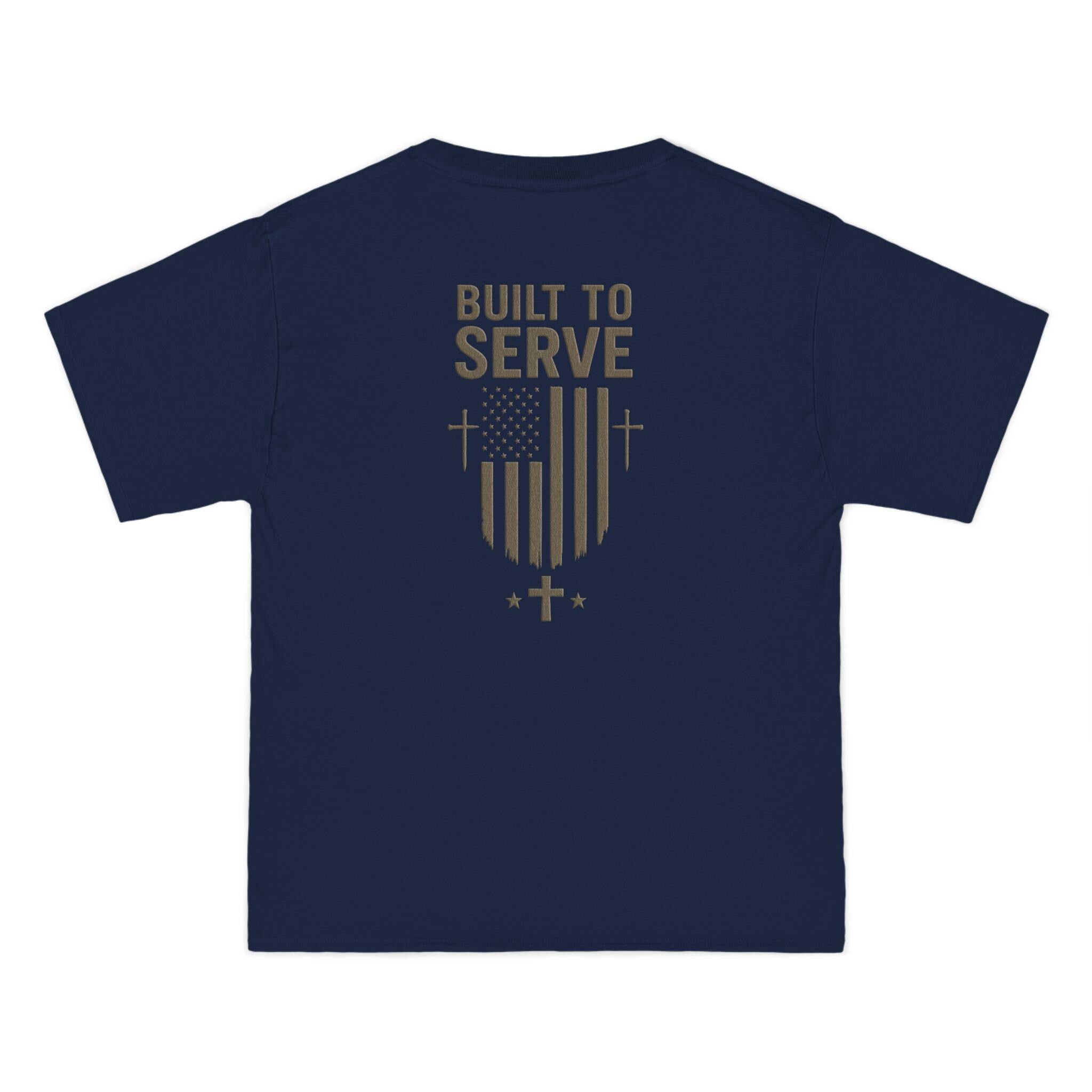 Built to Serve Christian T-Shirt: Patriotic American Flag Cross Tee