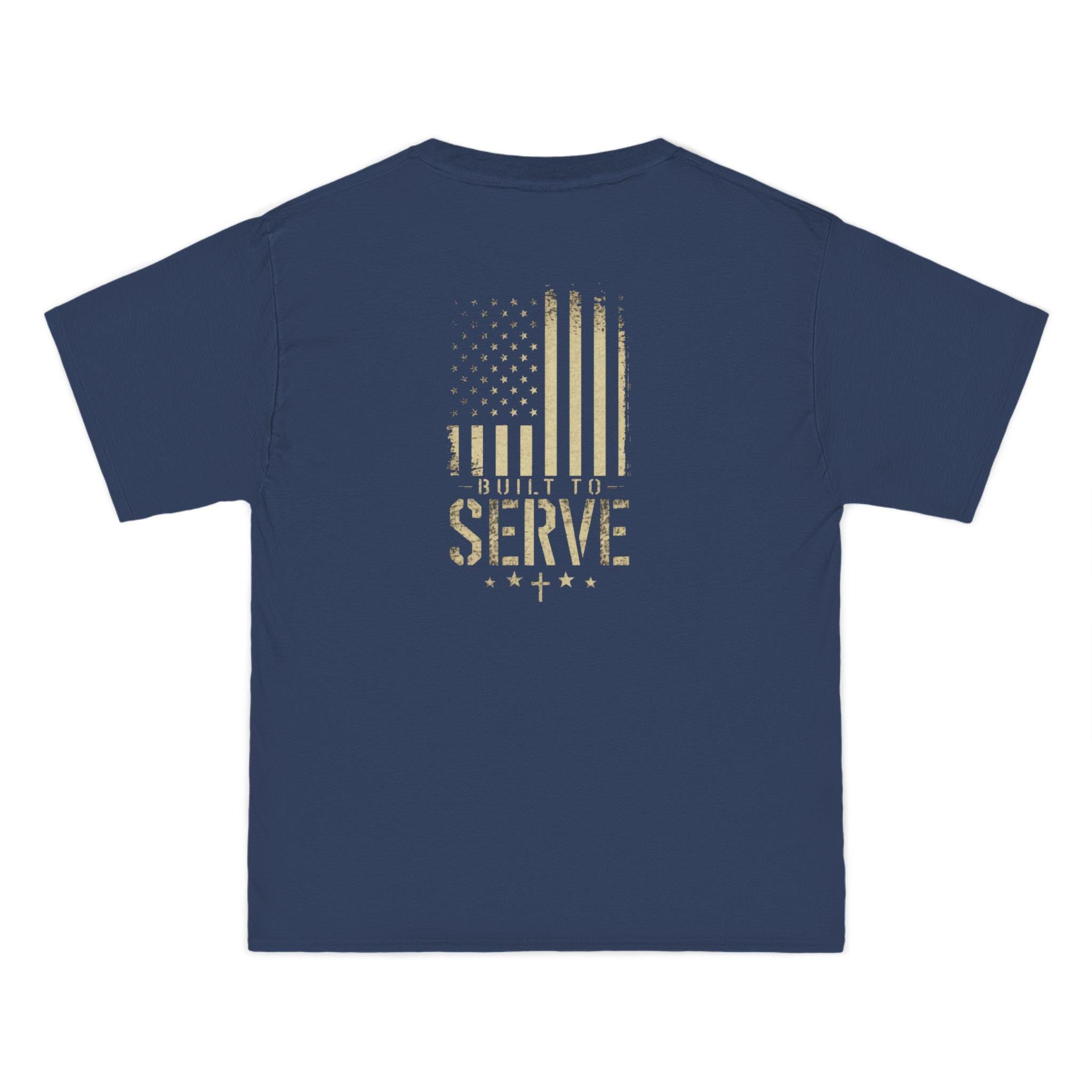 Built to Serve T-Shirt: Christian Patriotic Distressed American Flag Tee