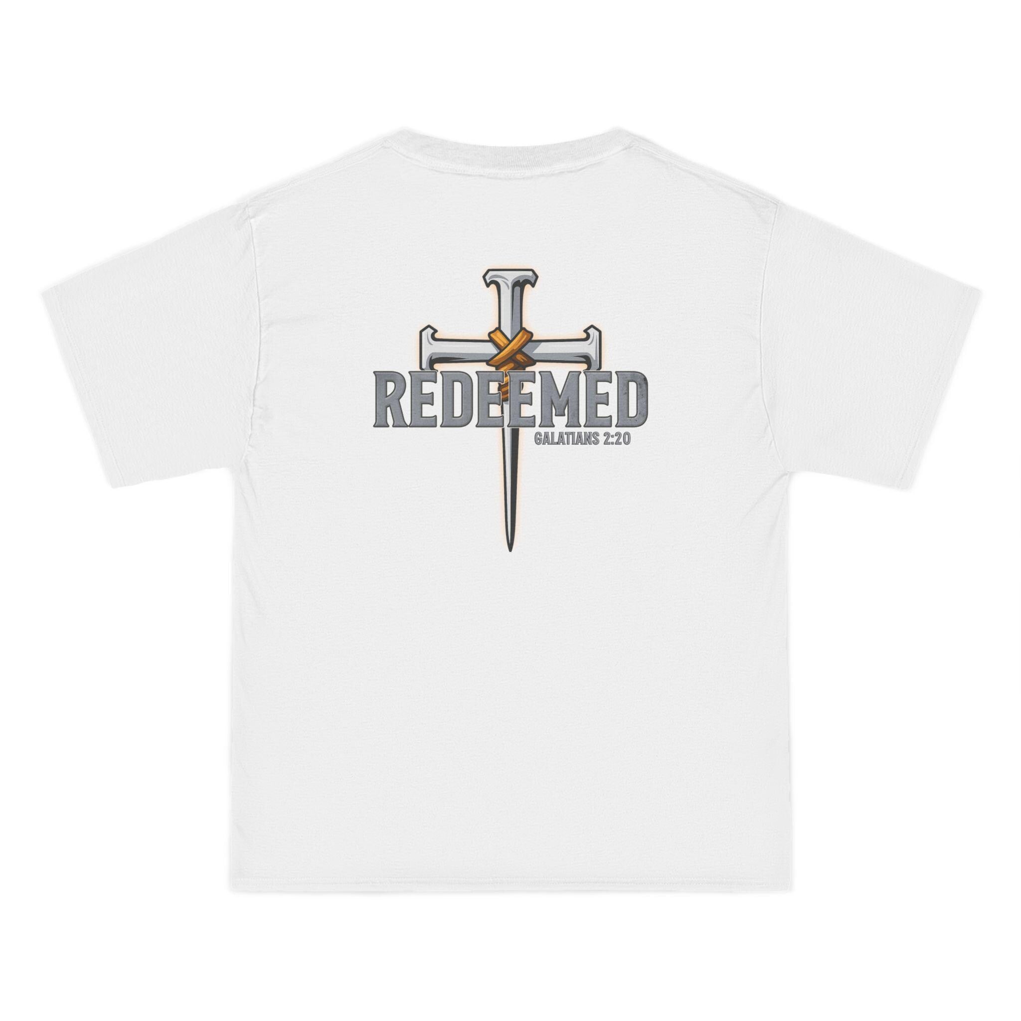 Redeemed Christian T-Shirt | Galatians 2:20 Shirt | Faith-Based Apparel | Cross Design | Religious Gift for Men & Women | Redeemed Faith Tee